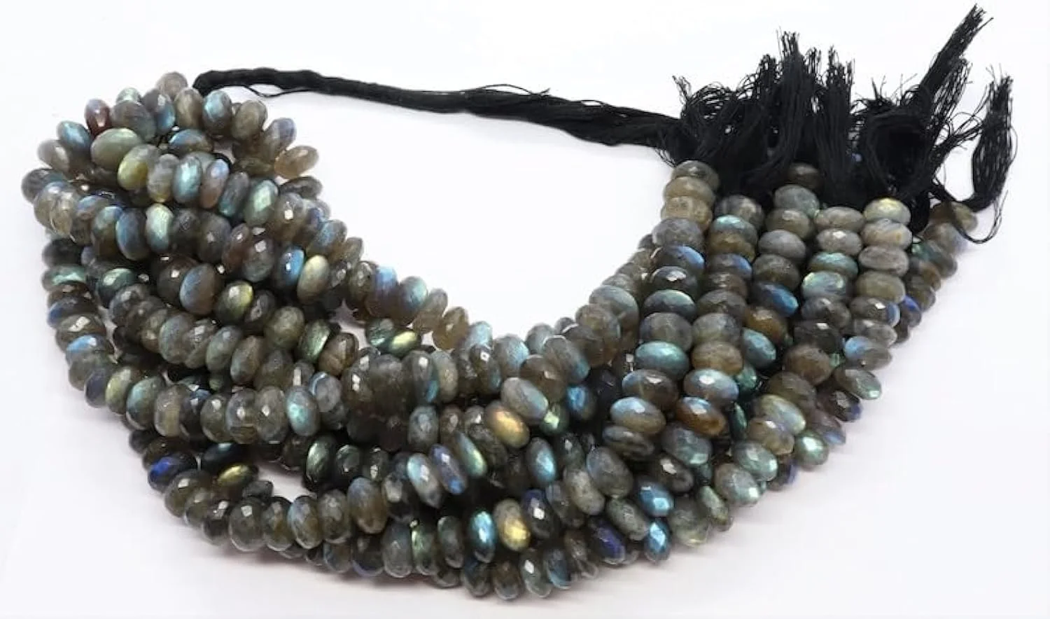 Намистини з огранованого лабрадориту рондель 11-12 мм, нитка довжиною 25 см для намиста, браслета, фото №1