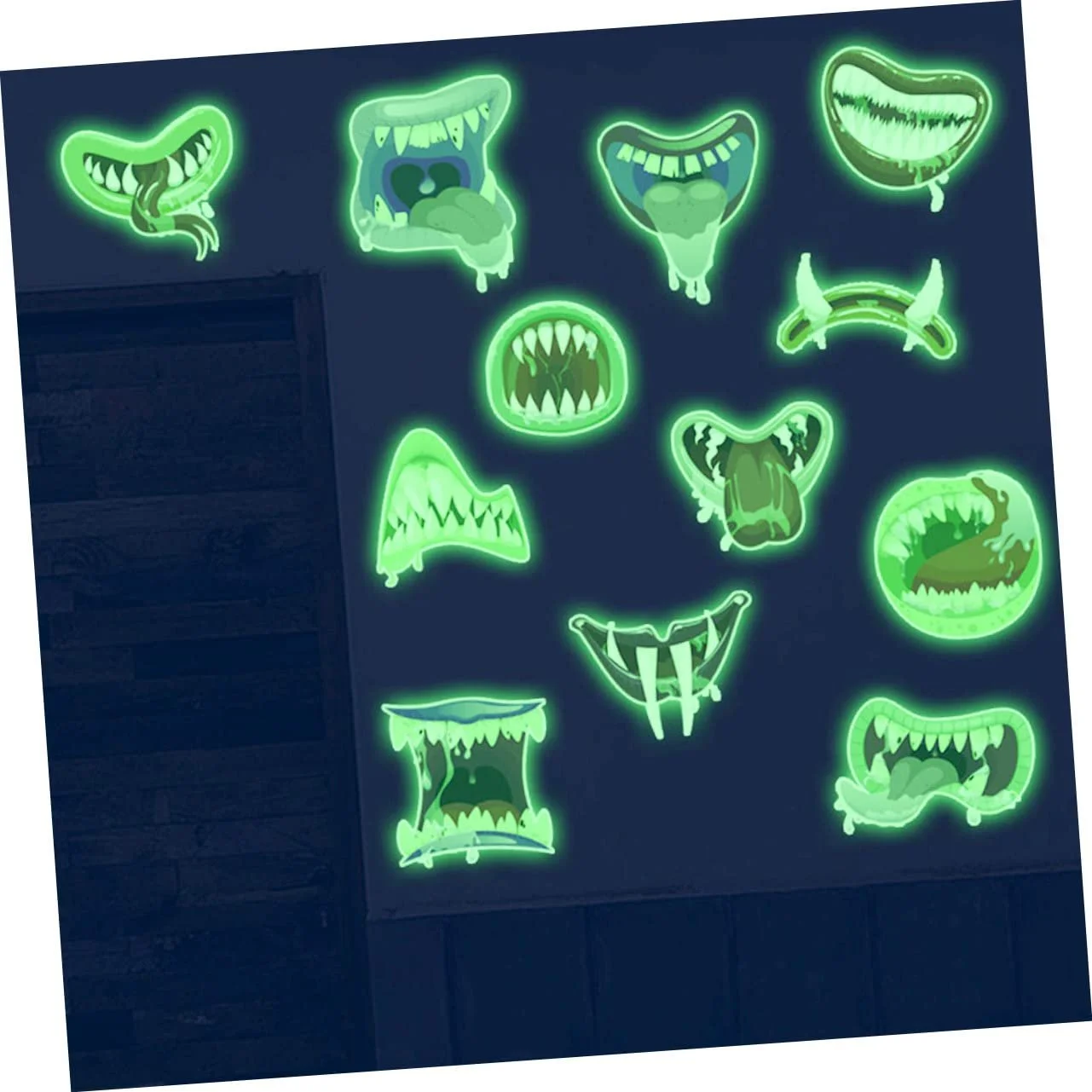Наклейки на стіну UKCOCO Хелловін Рот монстра Мультяшні Світяться в темряві 2 шт., фото №9