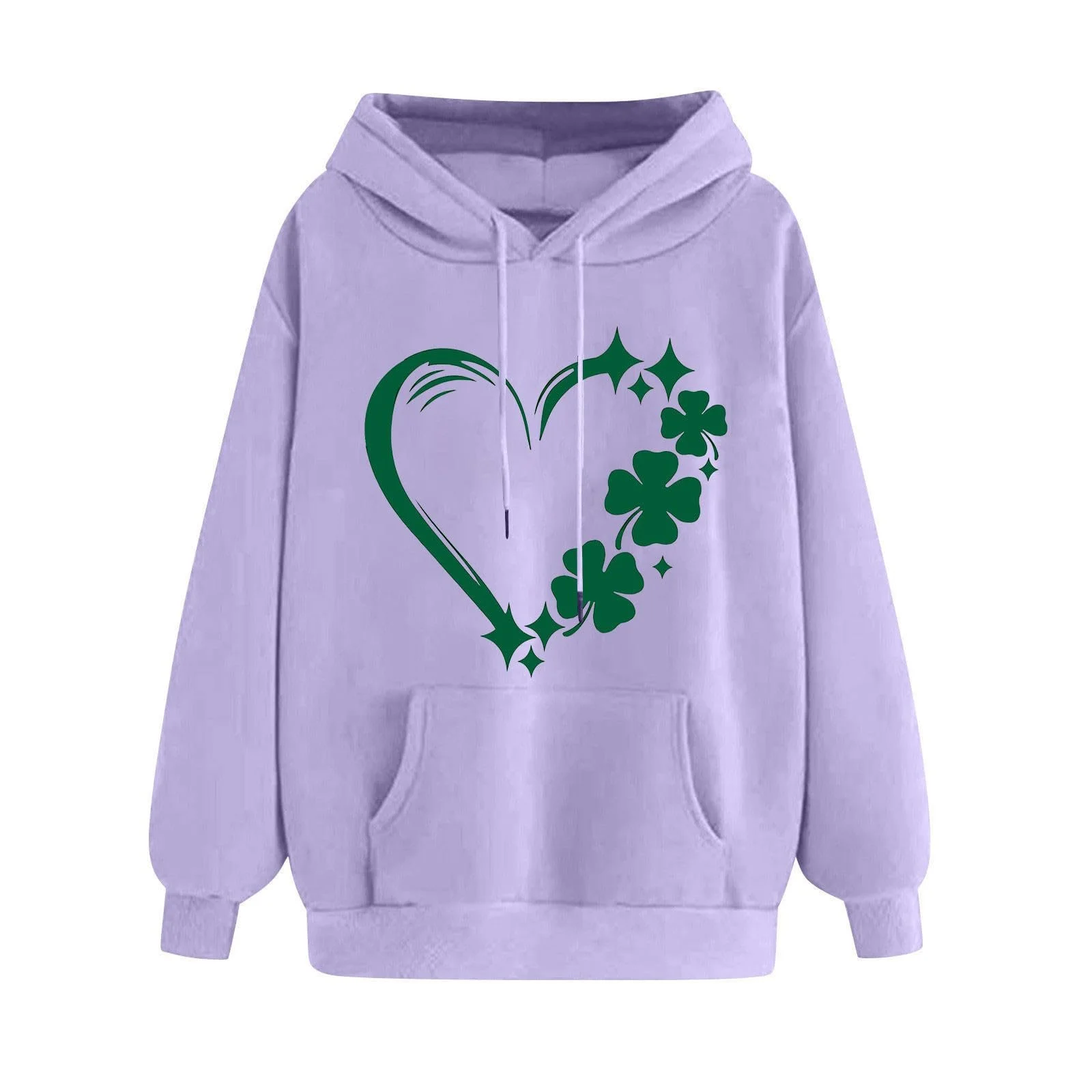 Худи tsaChick Женская Празднование Дня Святого Патрика С карманом Напечатанный С открытыми плечами Длинный рукав С капюшоном Толстовка Красный, фото №1