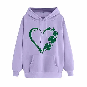 Худи tsaChick Женская Празднование Дня Святого Патрика С карманом Напечатанный С открытыми плечами Длинный рукав С капюшоном Толстовка Красный - Фото 1