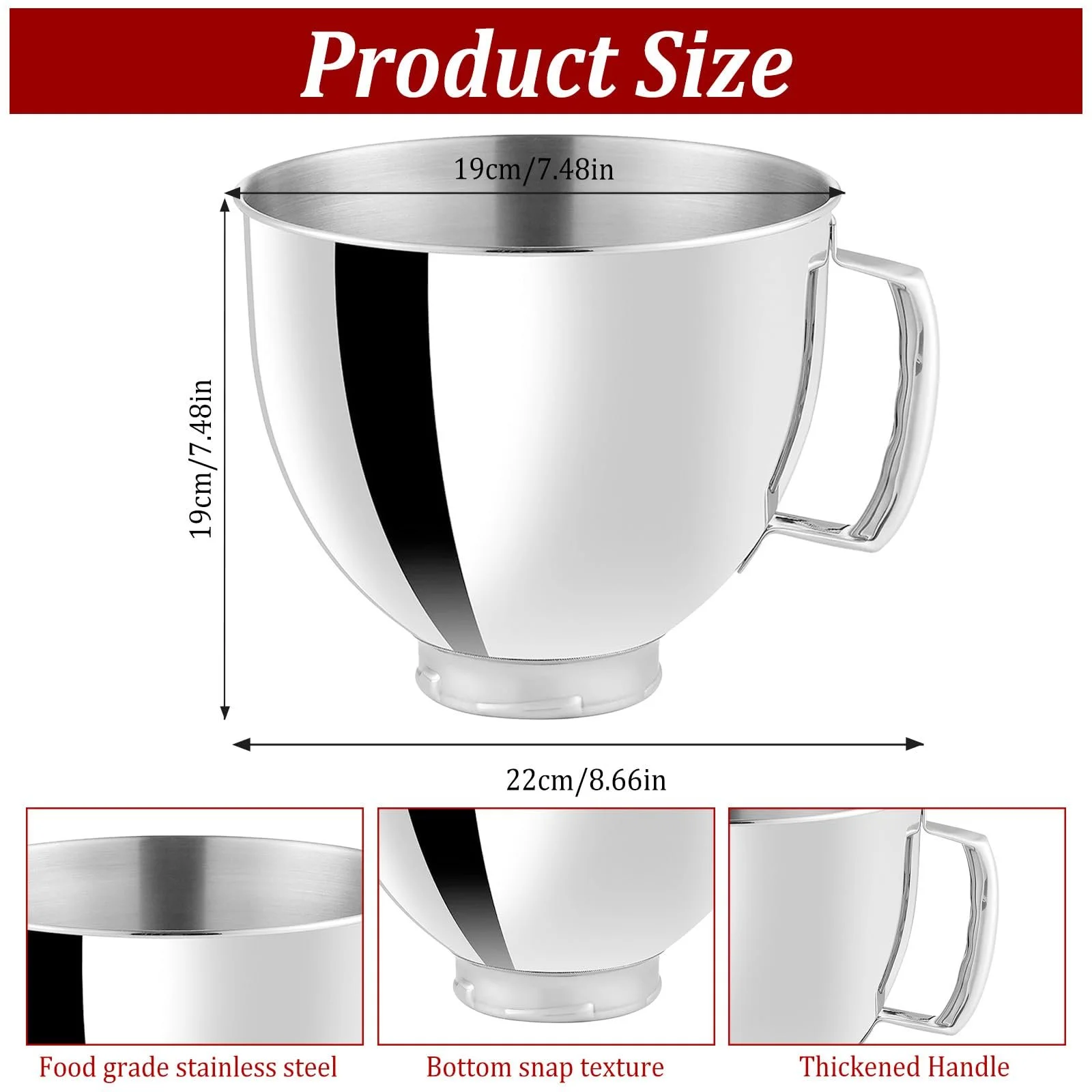 Миска для змішування KitchenAid Classic Artisan 5 QT нержавіюча сталь з ручкою, фото №2