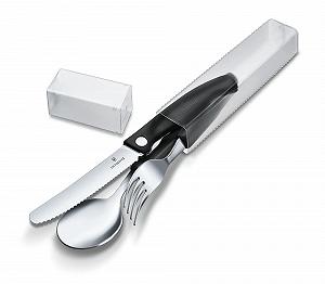 Набір столових приладів Victorinox Swiss Classic, 3 предмети, чорний та складаний ніж для овочів, чорний, блістерна упаковка synthetic.ua - Фото 1