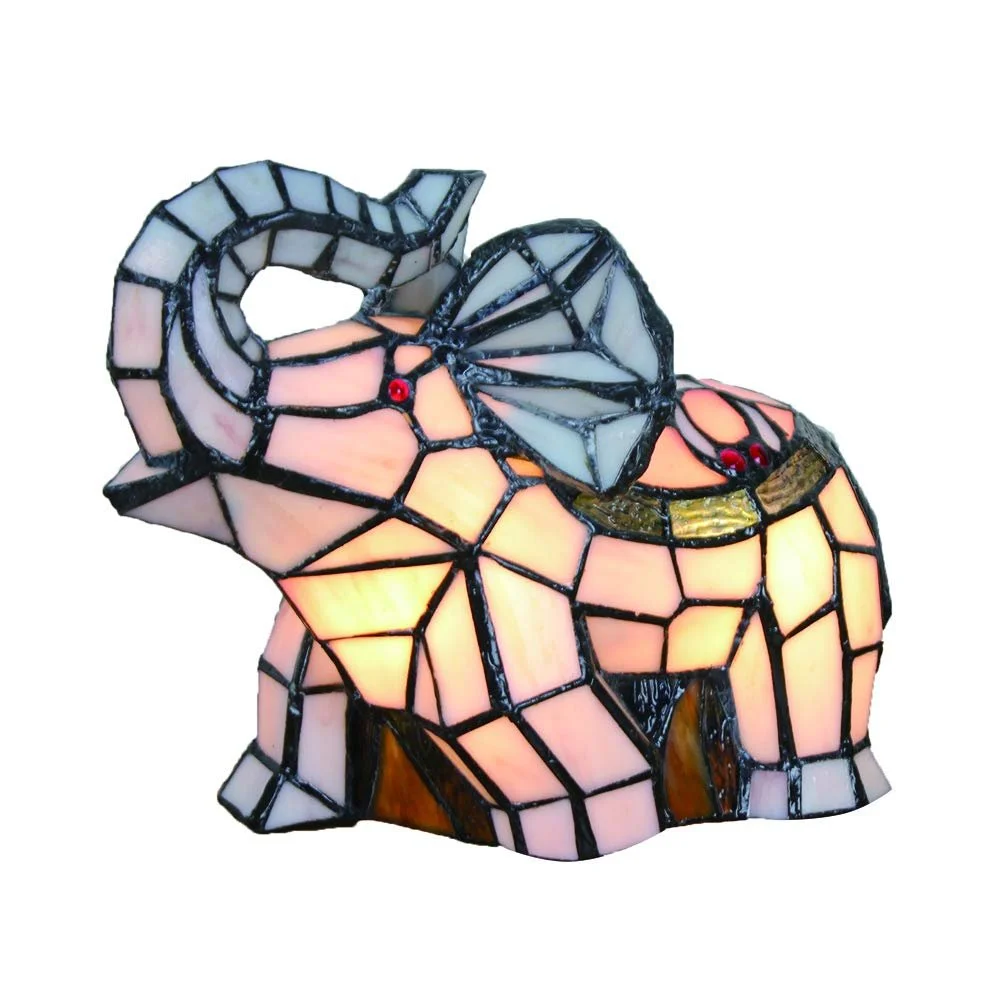 Настільна лампа Tiffany Style Elephant вітражне скло біла, фото №1