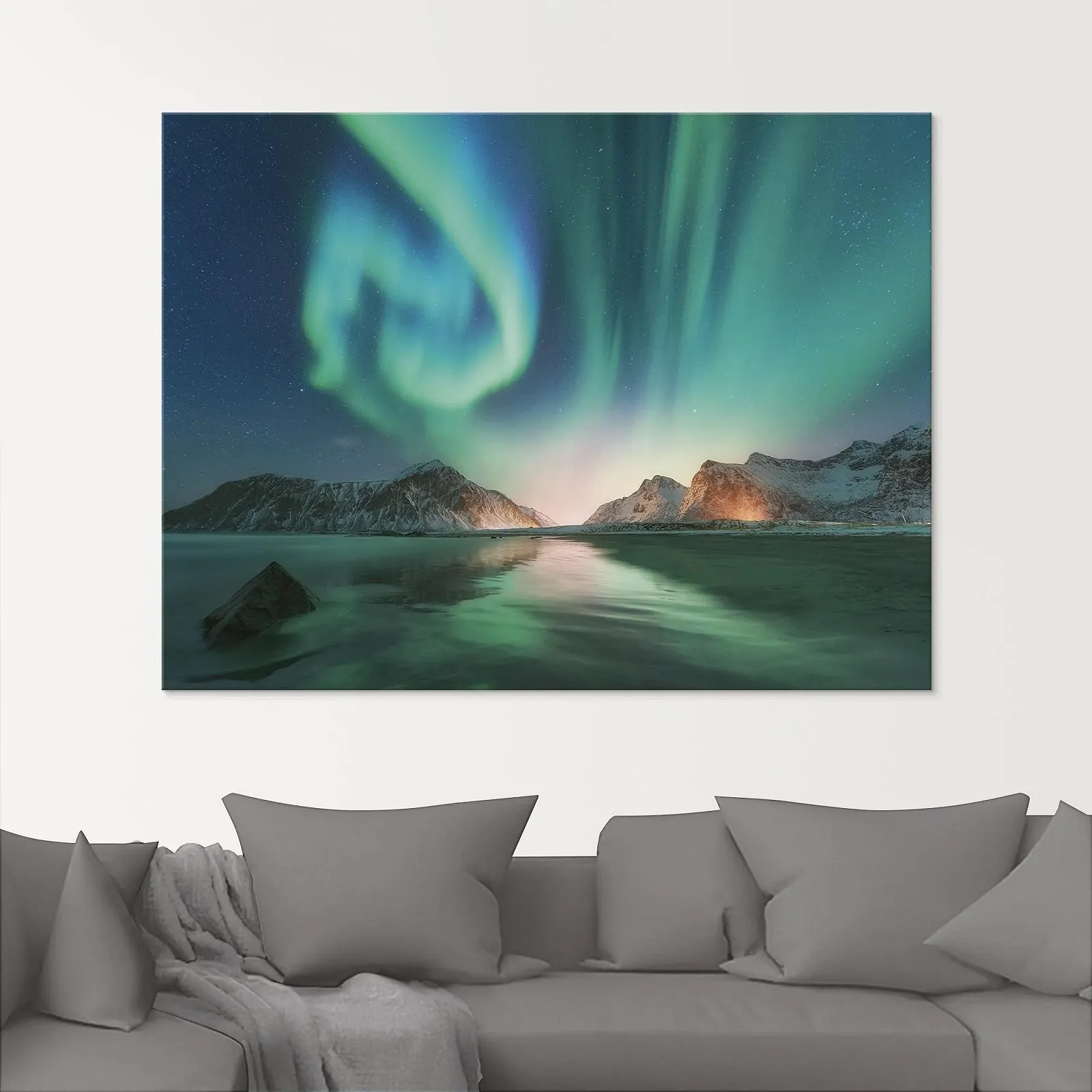 Картина на склі ARTland T9SZ Пейзаж Полярне сяйво та гори, фото №6
