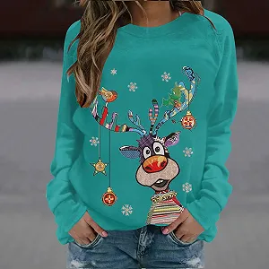 Женский свитшот с рождественским принтом Рождественский джемпер, смешной графический круглый вырез, распродажа, уродливый рождественский зимний джемпер, рукава реглан и длинные рукава synthetic.ua - Фото 1