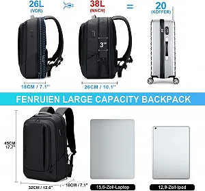 Рюкзак для ноутбука FENRUIEN 15.6 дюймов 26-38 л Расширяемый с USB Черный synthetic.ua - Фото 1