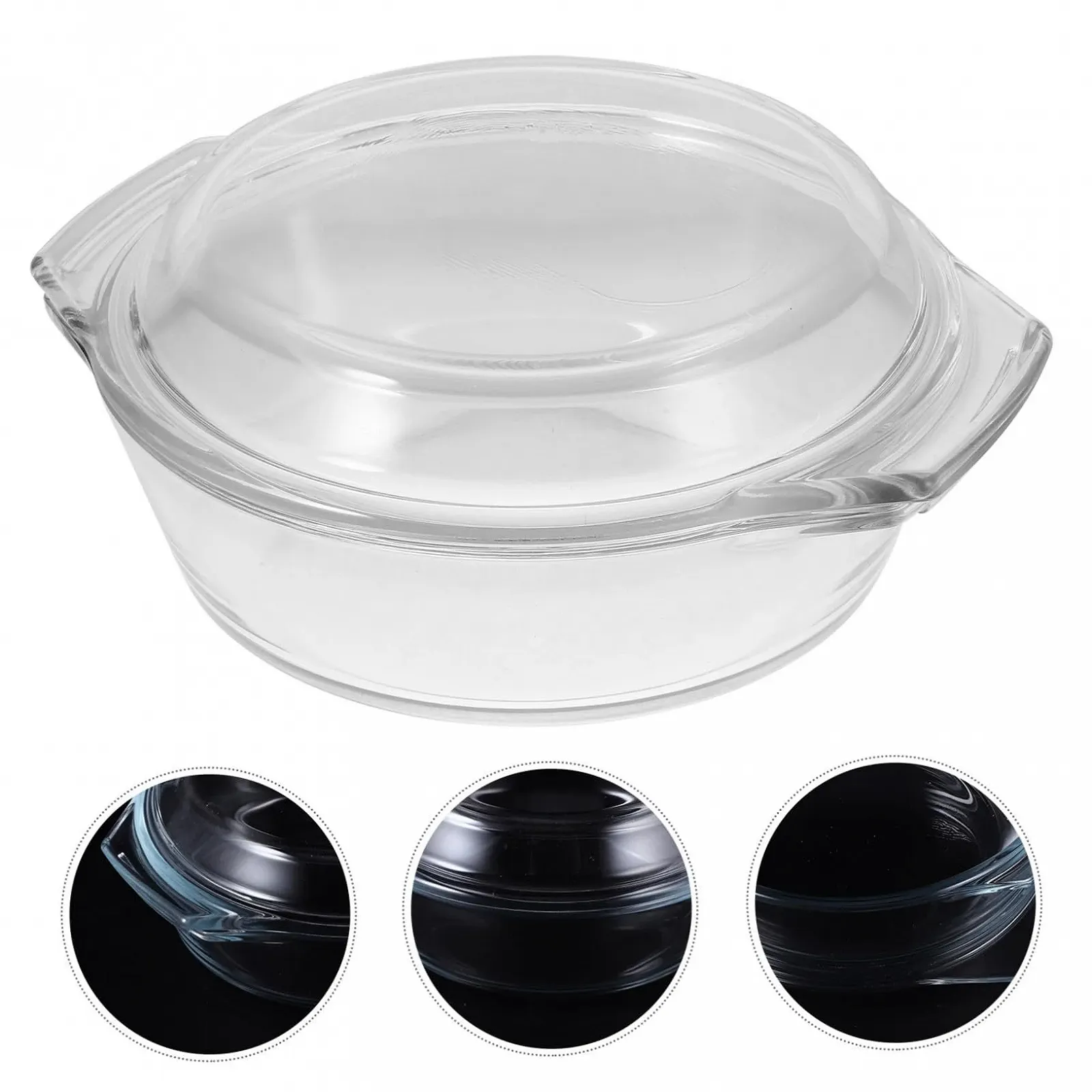 Кастрюля для запекания из термостойкого стекла с крышкой и ручками прозрачная, фото №9