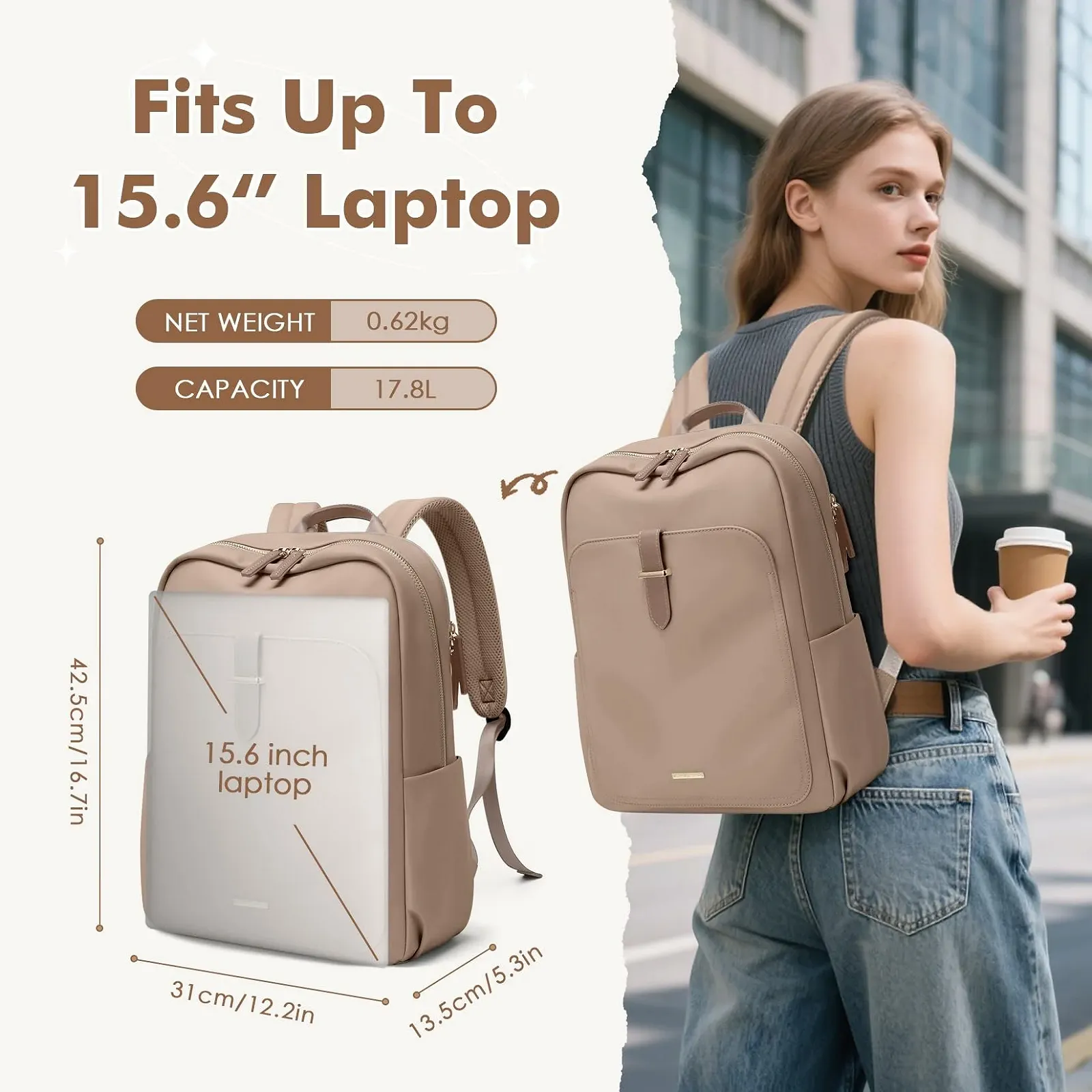 Рюкзак для ноутбука GOLF 16 дюймов 18 л Champagne Brown Modern, фото №4 Рюкзак для ноутбука GOLF 16 дюймов 18 л Champagne Brown Modern, фото №4