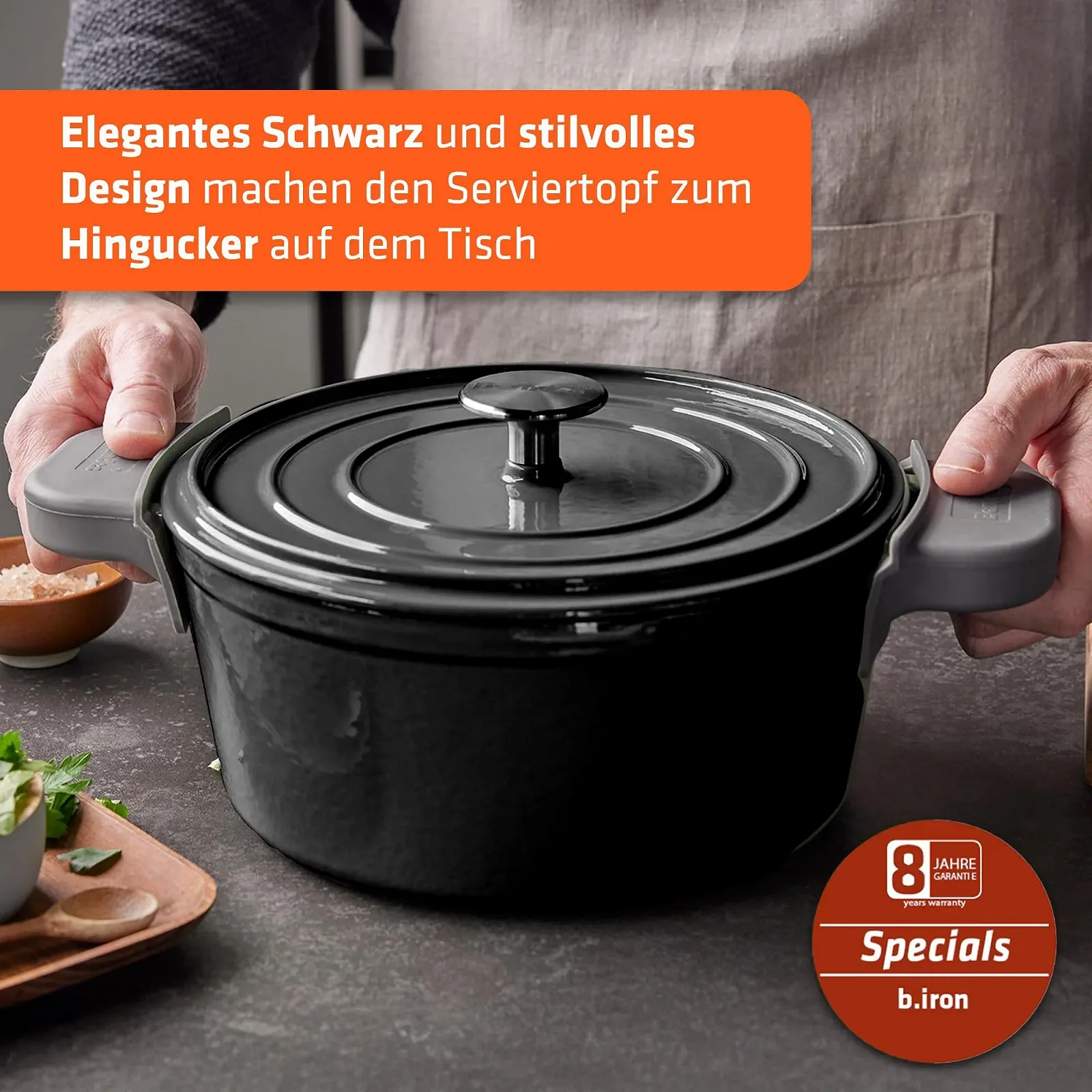 Жаровня Berndes B.iron 6L 31 x 24 cm з кришкою чавунна емальована, фото №6