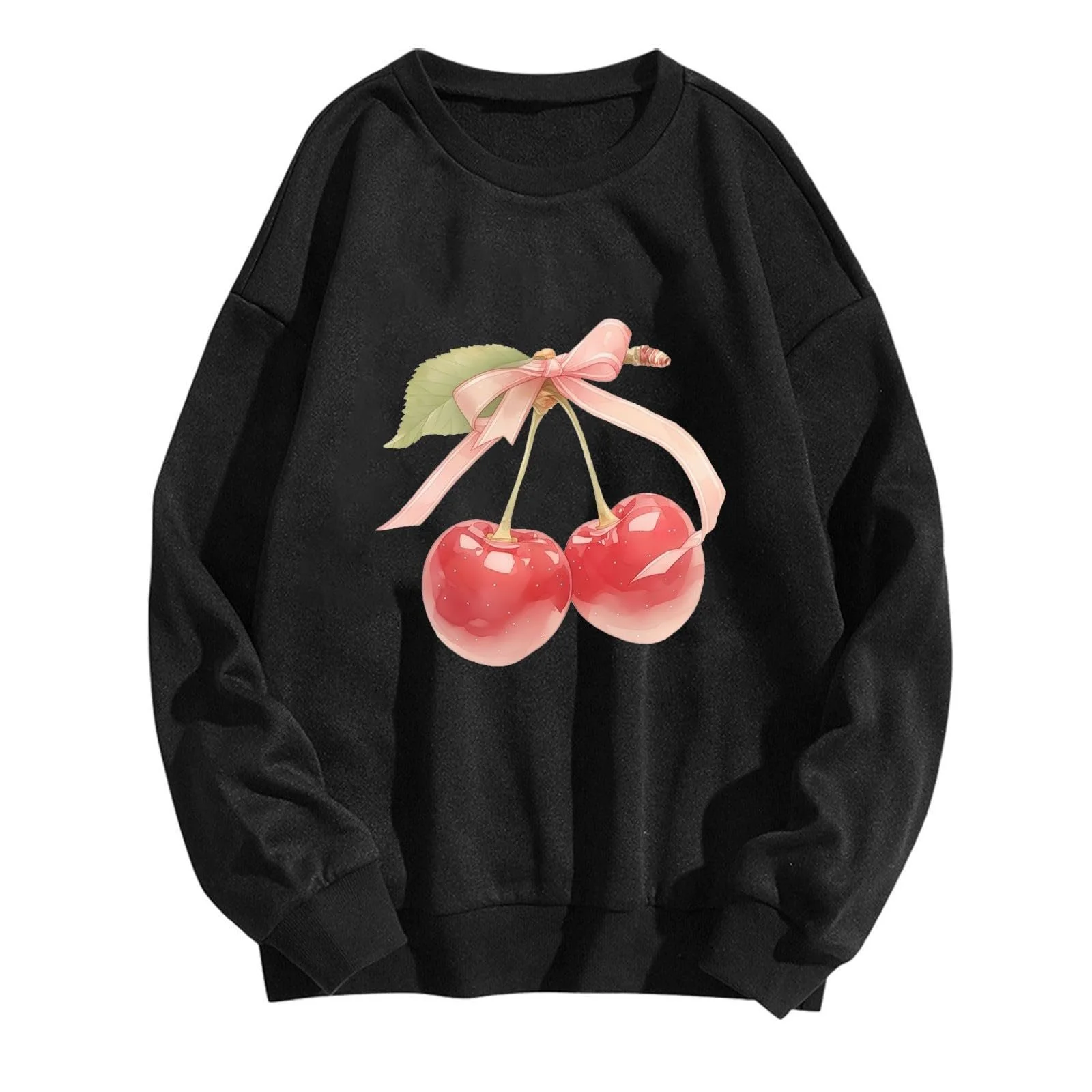 Женская флисовая куртка Толстовка tsaChick Вишневый принт, длинный рукав, круглый вырез горловины, свободный крой, толстовка, куртка, женская толстовка с капюшоном, большой размер, женский пуловер, зимняя спортивная одежда, фото №1