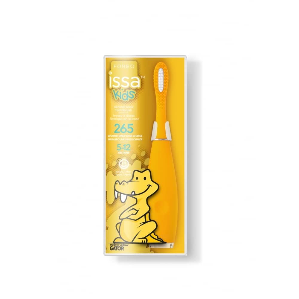 Електрична звукова силіконова зубна щітка FOREO ISSA Kids USB Charging Mellow Yellow Gator, фото №4