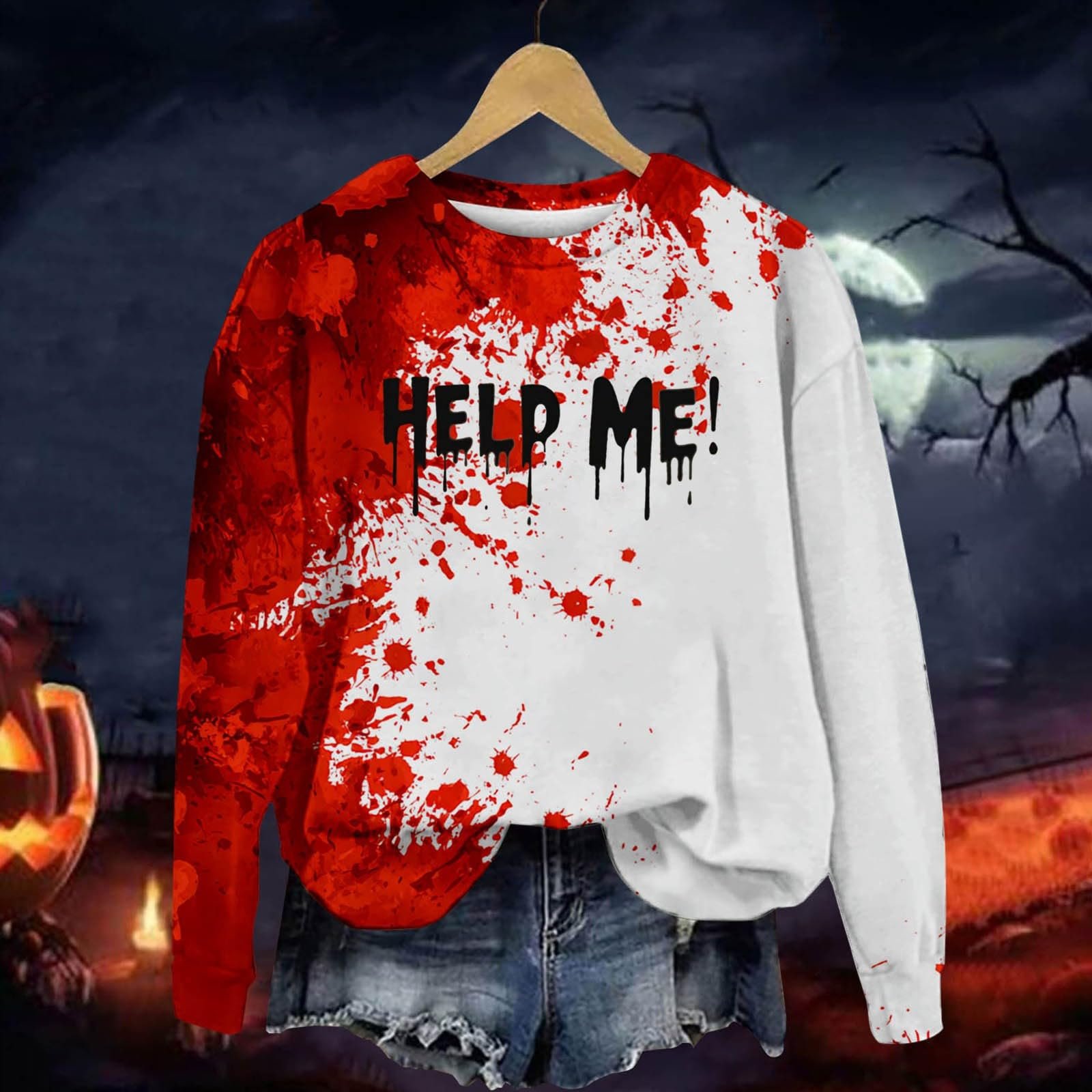 Толстовка Problem Solved Blutiges для женщин, смешные костюмы на Хэллоуин, в тонком пуловере, с длинными рукавами, футболка с привидениями, жуткие костюмы на Хэллоуин, фото №3