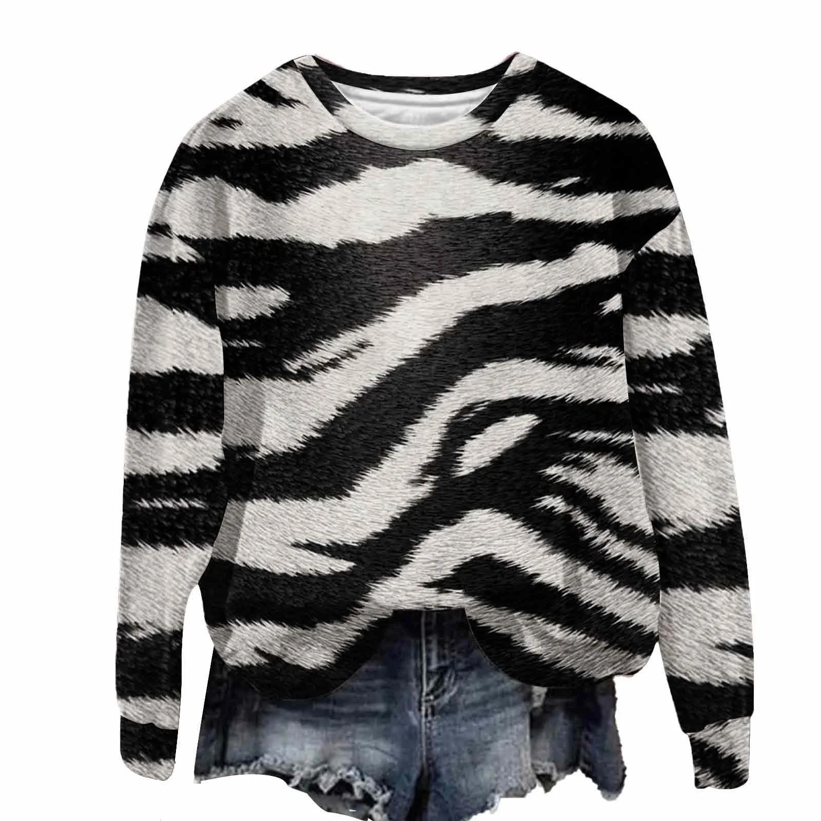 Женский Свитшот Рождественский 2025 Уютная Зимняя Коллекция Доминирующий и Трендовый Анималистичный Принт Осенне-Зимний Мягкий Удобный Пуловер с Длинными Рукавами, фото №3