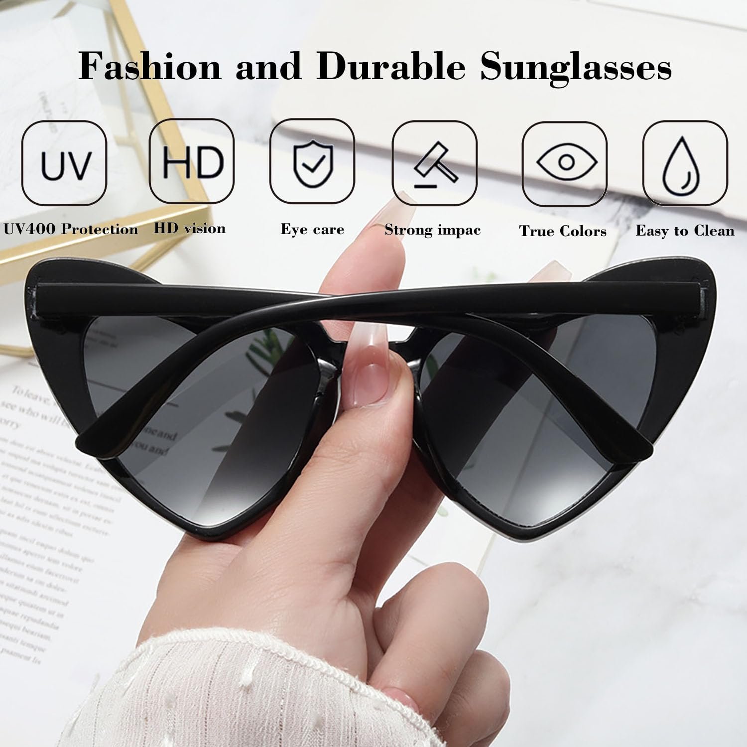 Вінтажні сонцезахисні окуляри Чорний у формі серця котяче око Ретро Чорний One Size, 4 шт, фото №4 Вінтажні сонцезахисні окуляри Чорний у формі серця котяче око Ретро Чорний One Size, 4 шт, фото №4