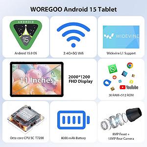 Планшет Woregoo M518 11" 12+24/256 ГБ 4G 8 ядер Android 15 8000 мАч Черный synthetic.ua - Фото 1