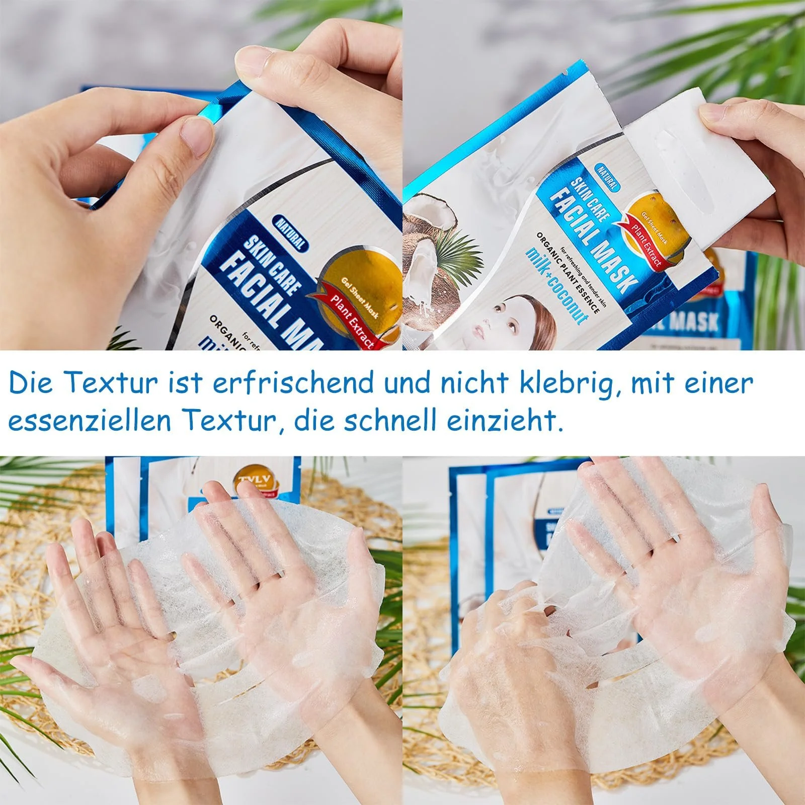 Тканевая маска Soleneva 8 штук 2 вида Листовая маска Клубника, Кокос, фото №6