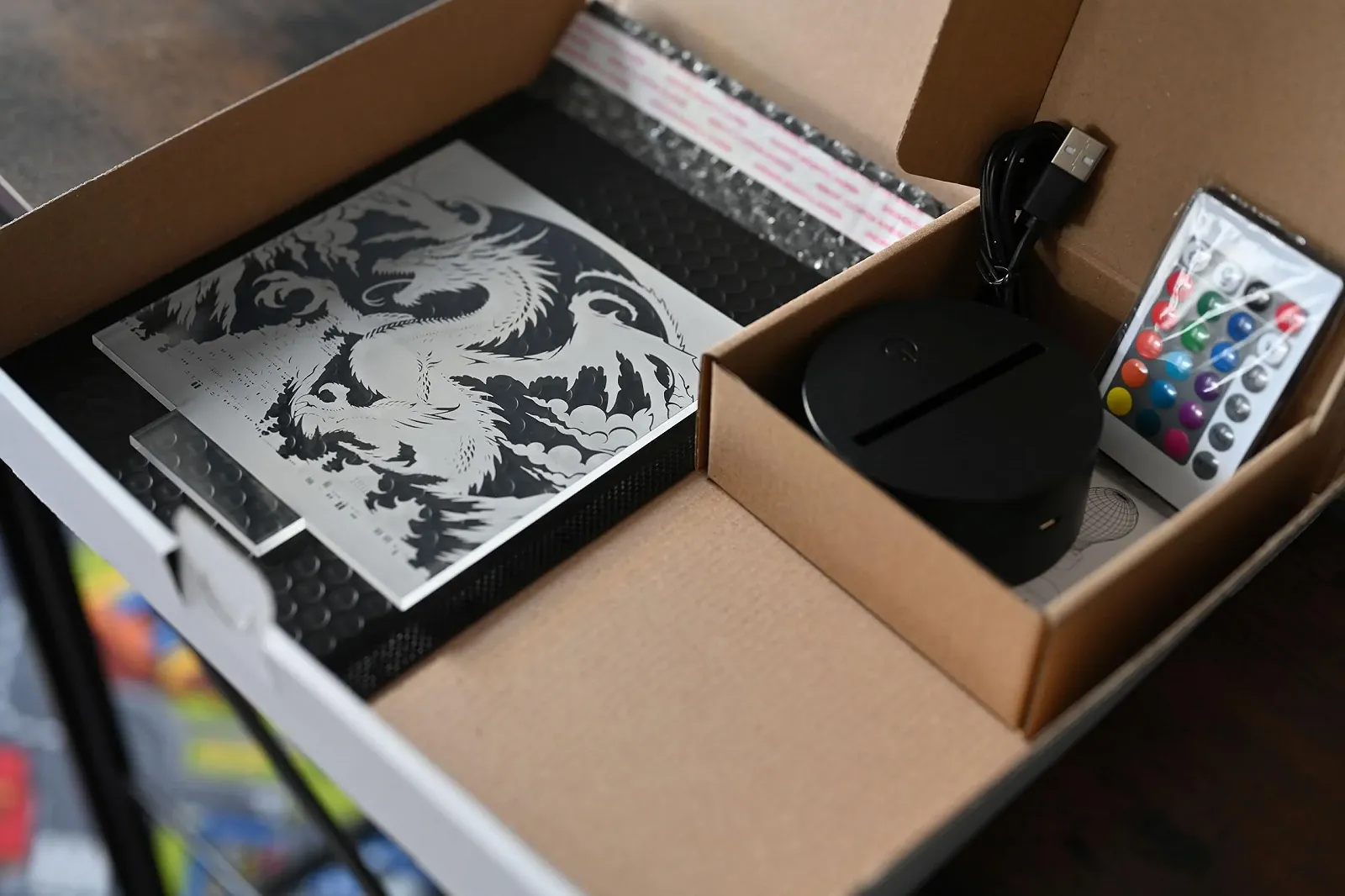 Настольная светодиодная лампа Magic Dragon Японский стиль Дракон Диммируемая Пульт Акрил Черная, фото №8