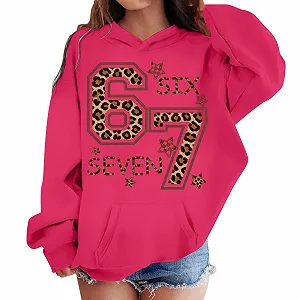 Пуловер для девочек Sfwqoifou 67 Принты Дышащая Толстовка Уличная одежда с капюшоном Худи с длинными рукавами Свободная Легкая Куртка с капюшоном Унисекс Осень Зима Рубашки с длинными рукавами - Фото 1