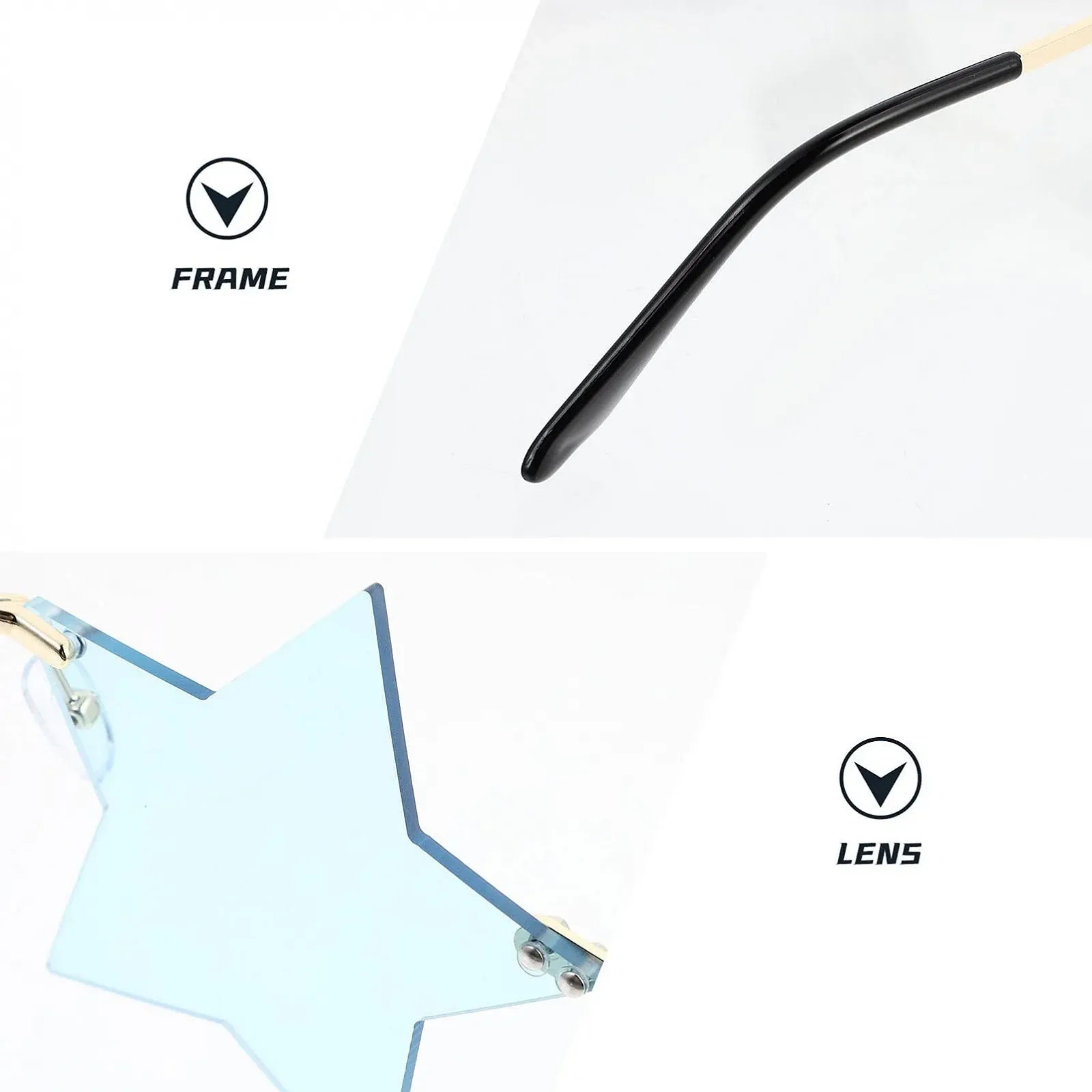 Сонцезахисні Окуляри Jojofuny У формі Зірки, Металеві, Без оправи, Сірі, Небесно-блакитні, фото №2