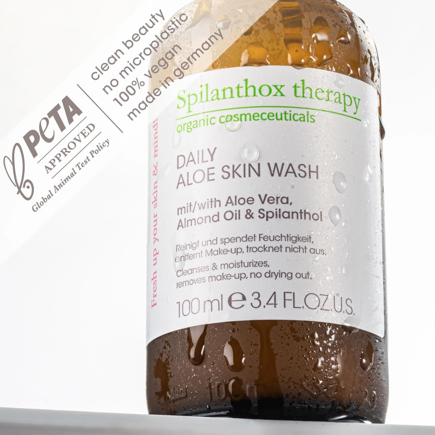 Засіб для вмивання Spilanthox therapy Daily Aloe Skin Wash з алое вера для ніжного очищення обличчя з органічним алое вера, мигдальною олією та вітаміном Е веганська натуральна косметика 100 мл, фото №4