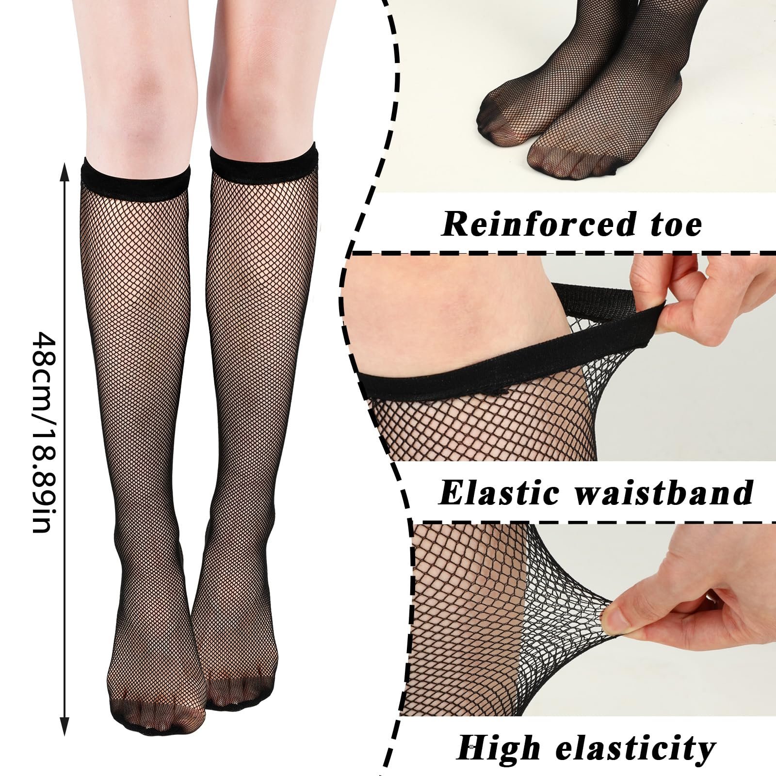 Чулки нейлоновые 4 пары Женские чулки в сетку Черные сетчатые гольфы, фото №2
