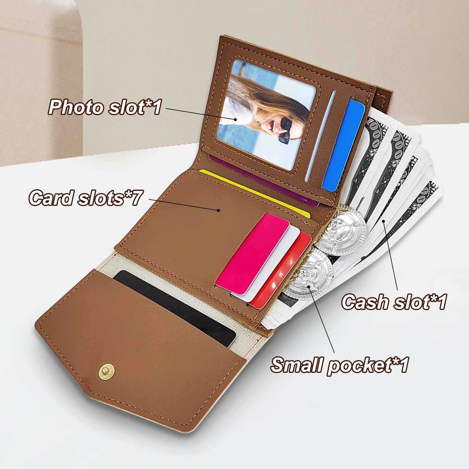 Женский кошелек MultiValue, двухцветный кошелек с застежкой, компактный кошелек для кредитных карт, визитница, бежевый, d cup, фото №3