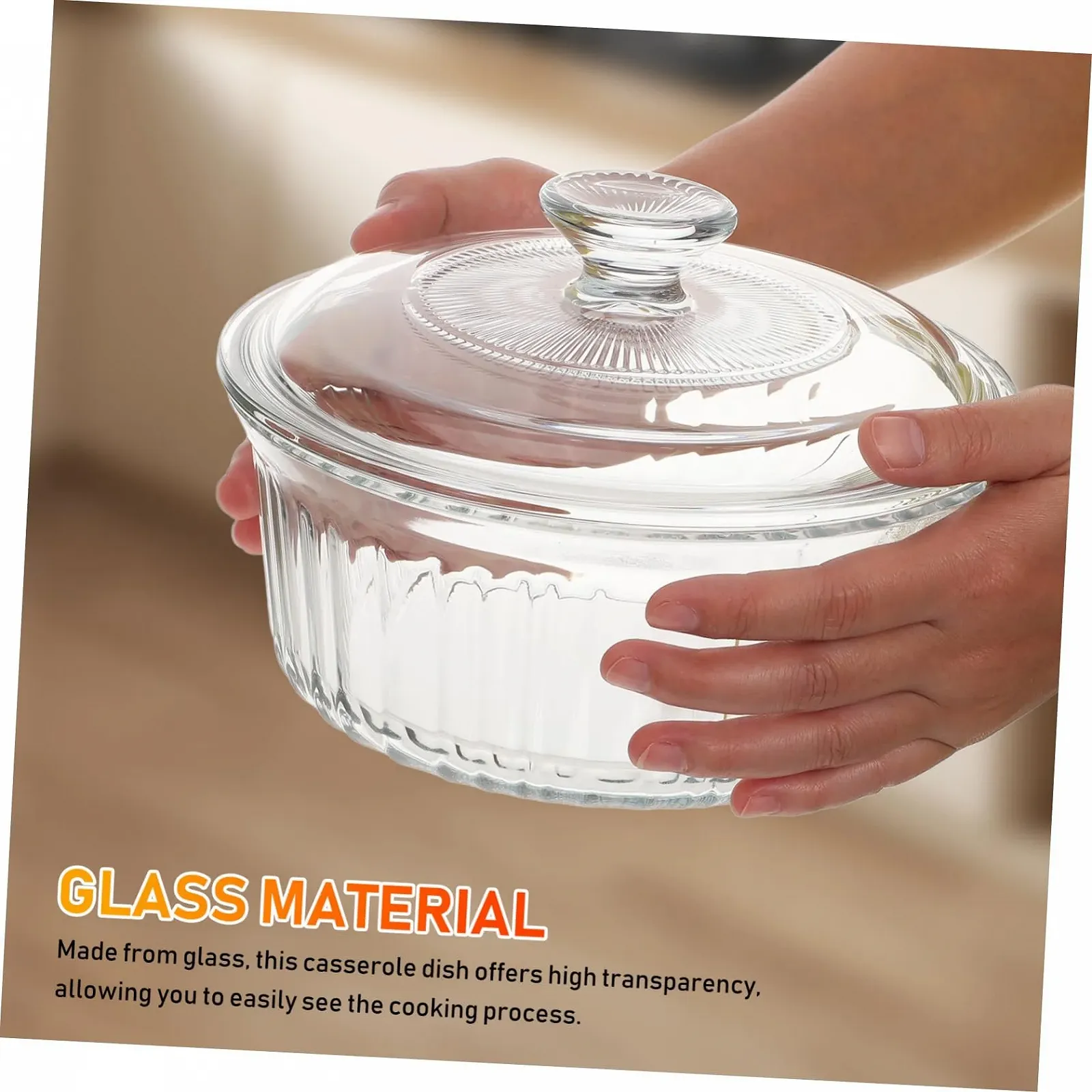 Форма для запікання GALPADA кругла скляна з кришкою термостійка прозора, фото №3