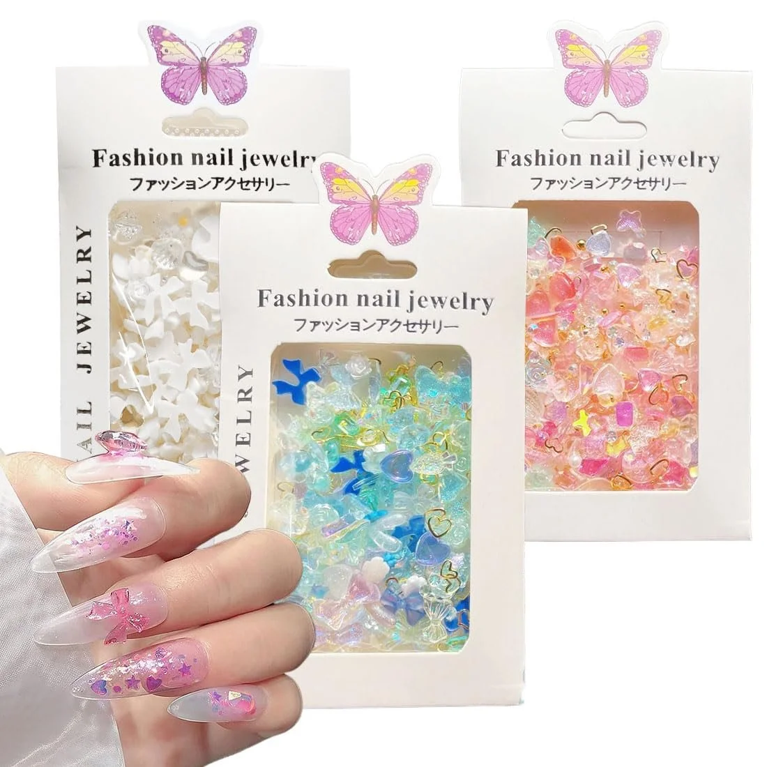 Украшение для ногтей 3 шт. 150 шт. Набор украшений для ногтей 3D, 3D Сердце Медведь Бабочка Цветок Стразы День Святого Валентина для ногтей DIY Украшение для чехла мобильного телефона, фото №1