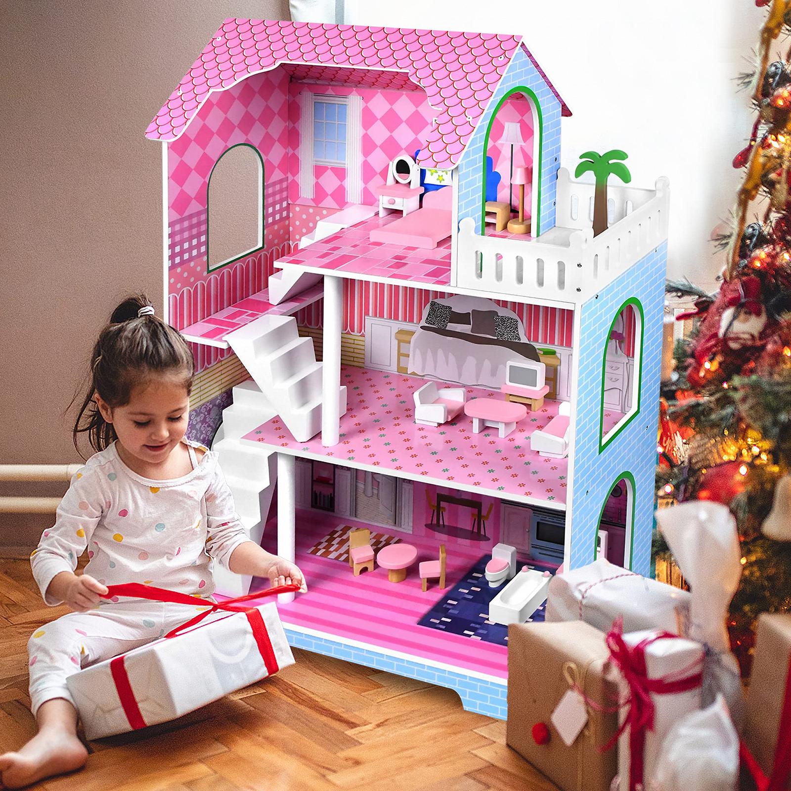 Ляльковий будинок ACXIN Дерев'яний Barbie House Великий Play Set Barbie Dollhouse DIY Ляльковий будинок Playmobil Doll Villa з меблями та аксесуарами, фото №9