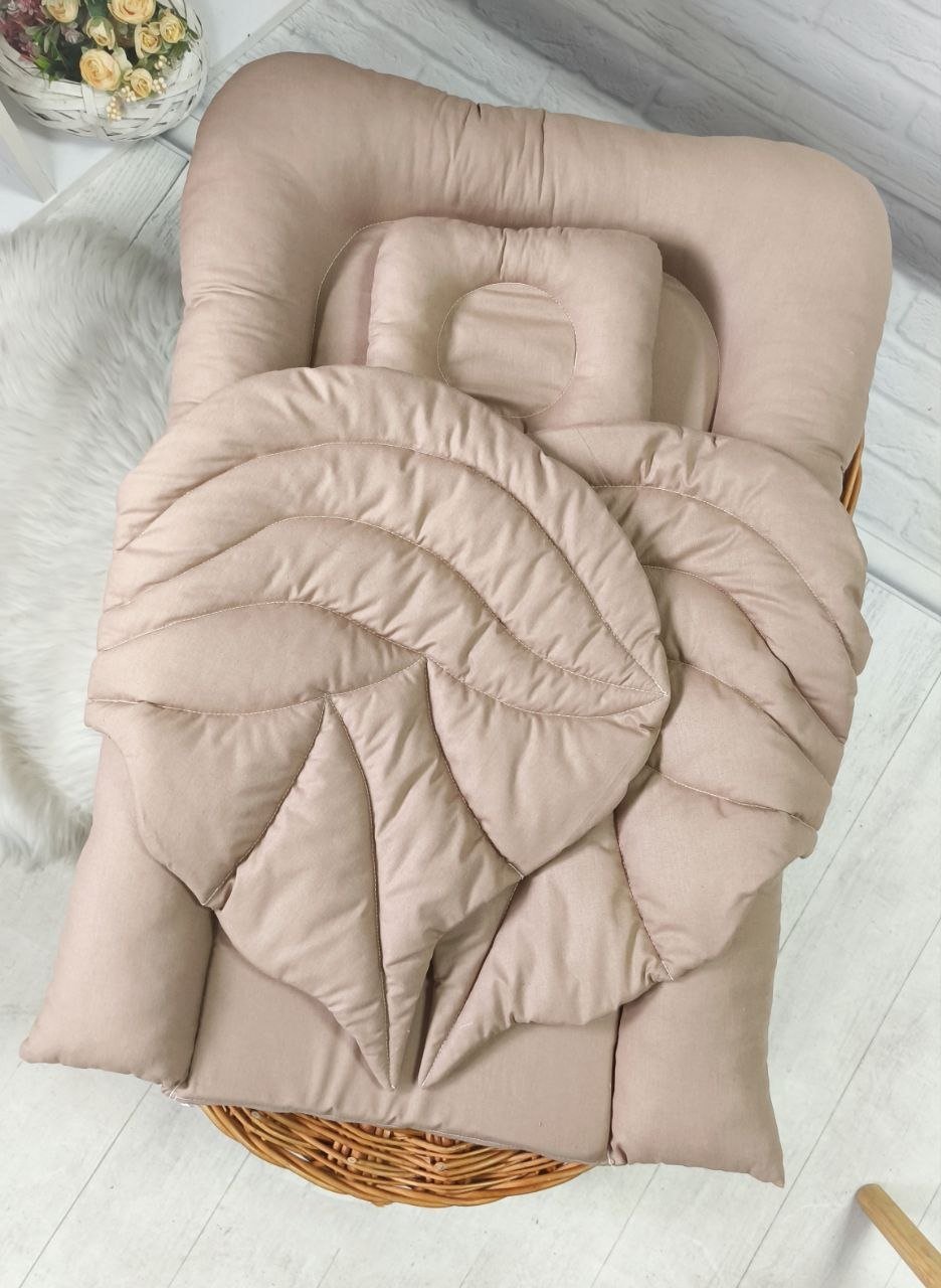 Кокон з крилами: люлька та ортопедична подушка, бавовна, бежевий, фото №2