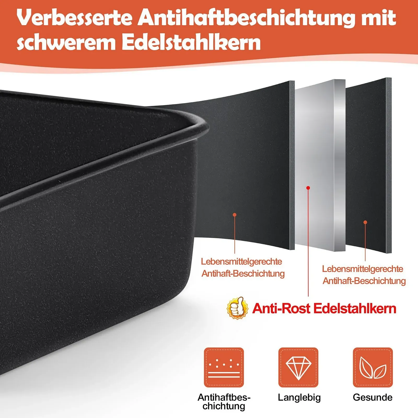 Форма для запекания Onader квадратная стальная антипригарная 20 см набор из 2 шт., фото №4