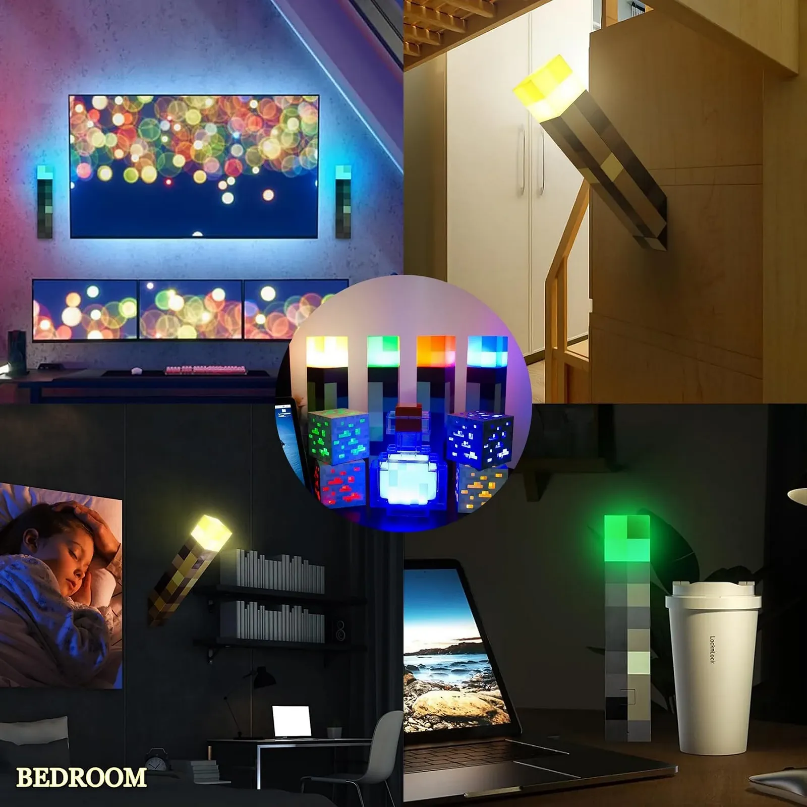 Нічник-факел Shengruili 4 кольори 28 см акумуляторний настінний 3D імітація полум'я, фото №7