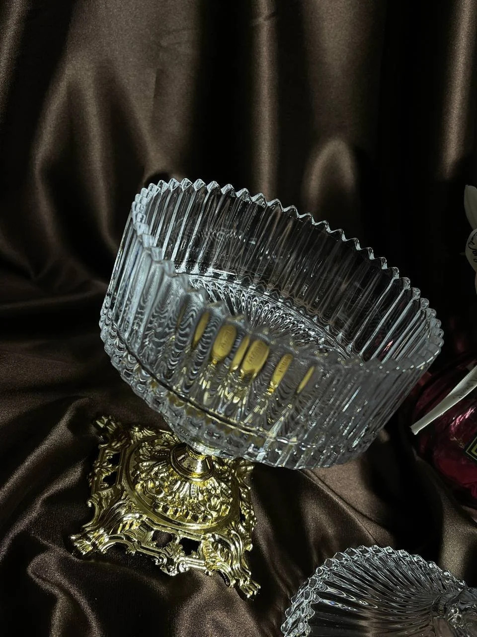 Цукерниця, блюдо для меду, варення з кришкою на золотій ніжці 14 см, фото №2