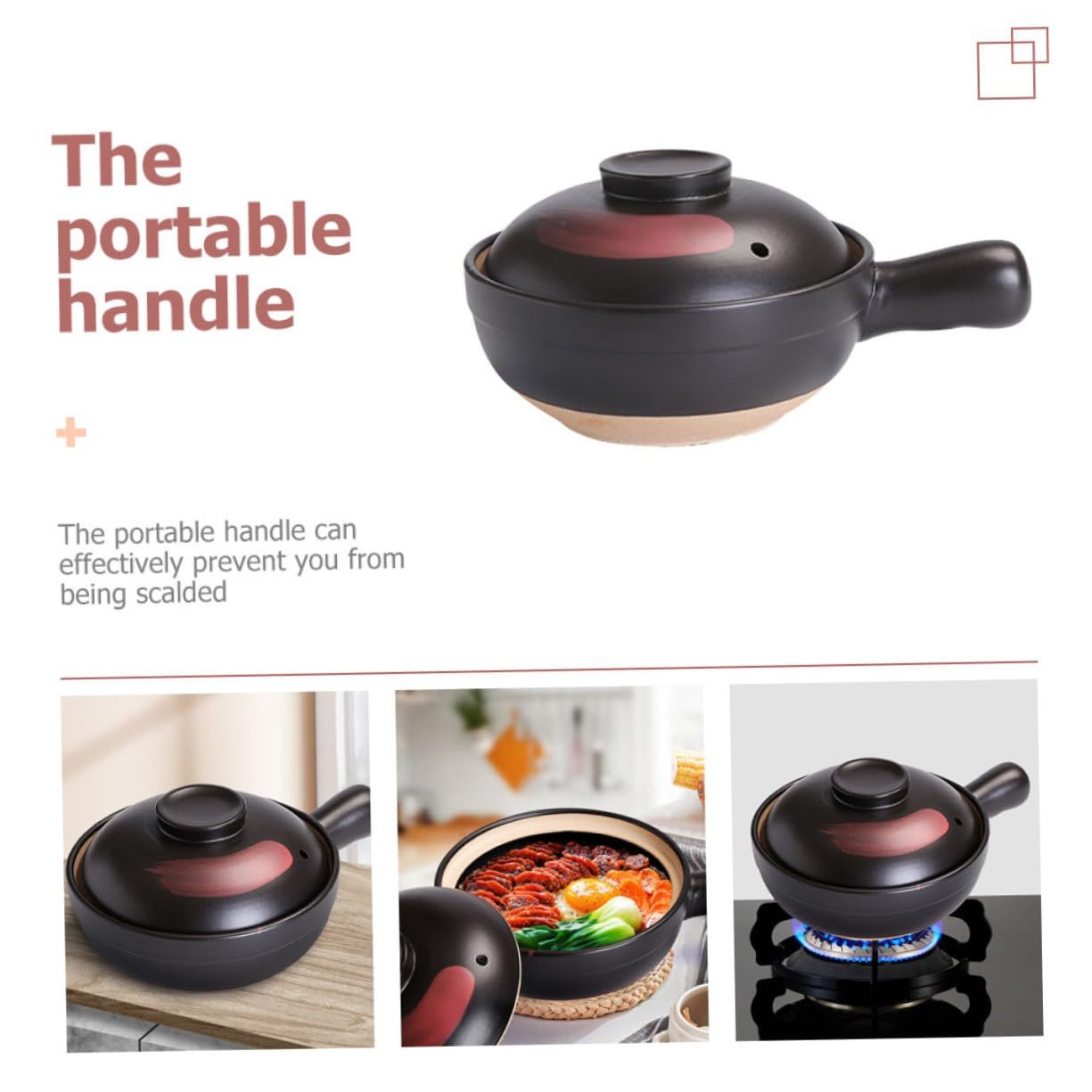 Кастрюля-кассероль ERINGOGO глиняная черная/красная для газовых плит, фото №5