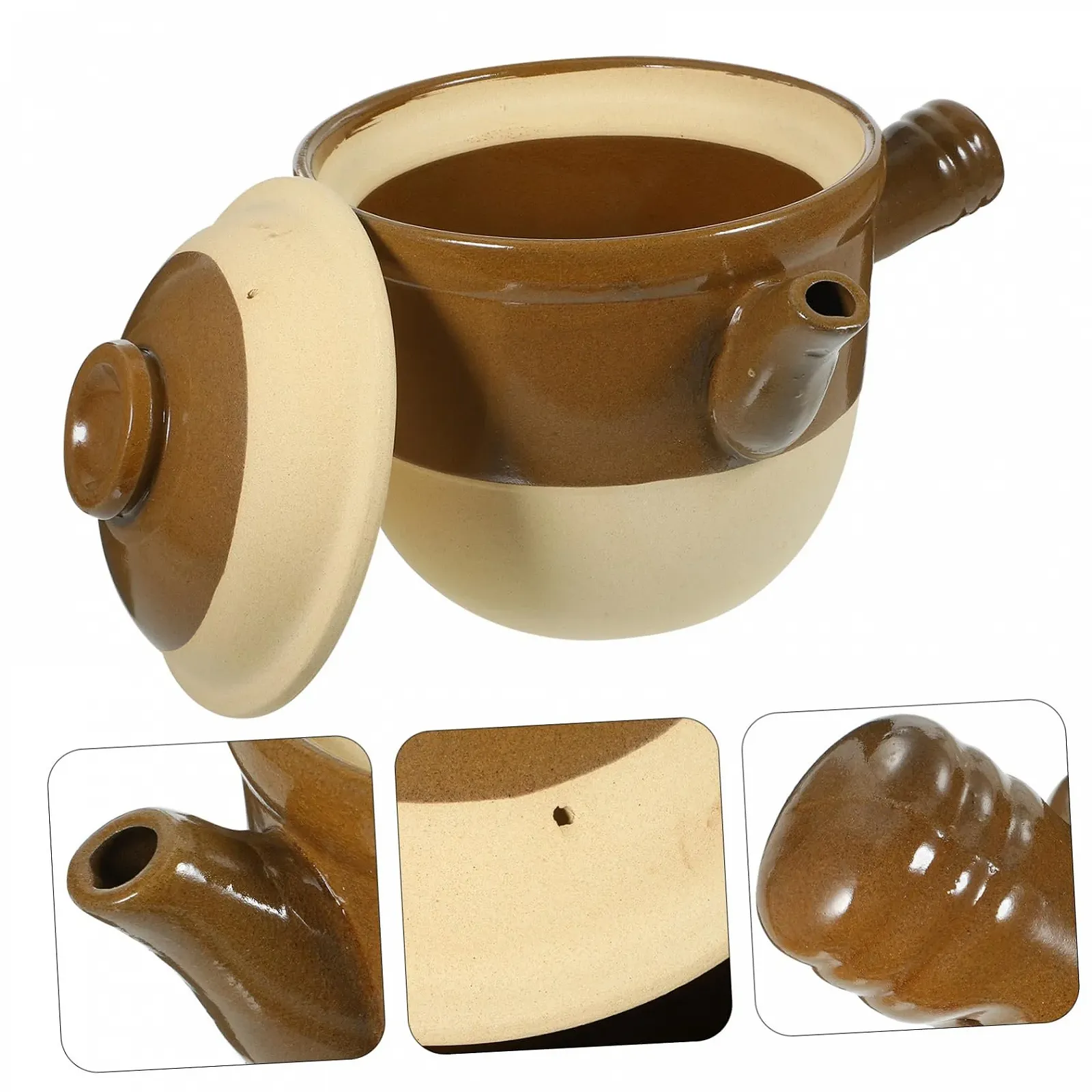 Глиняний горщик Ciieeo з кришкою керамічний для супу та рису невеликий, фото №2