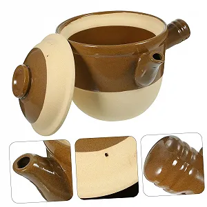 Глиняный горшок Ciieeo с крышкой керамический для супа и риса небольшой synthetic.ua - Фото 1