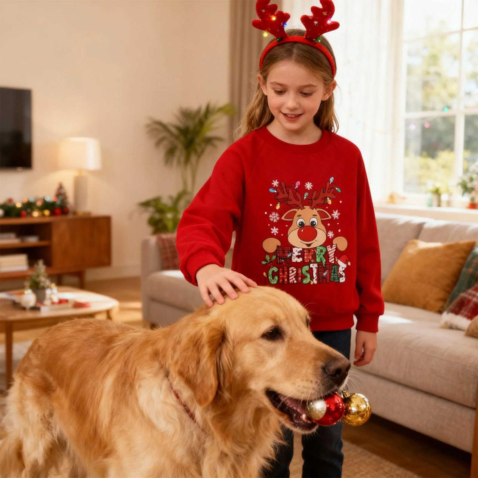 Рождественский джемпер SFreeBo Детский рождественский свитшот Милый 3D-принт Рождественский джемпер для девочек и мальчиков Круглый вырез Длинный рукав Хлопковый рождественский джемпер 4-11 лет, фото №4