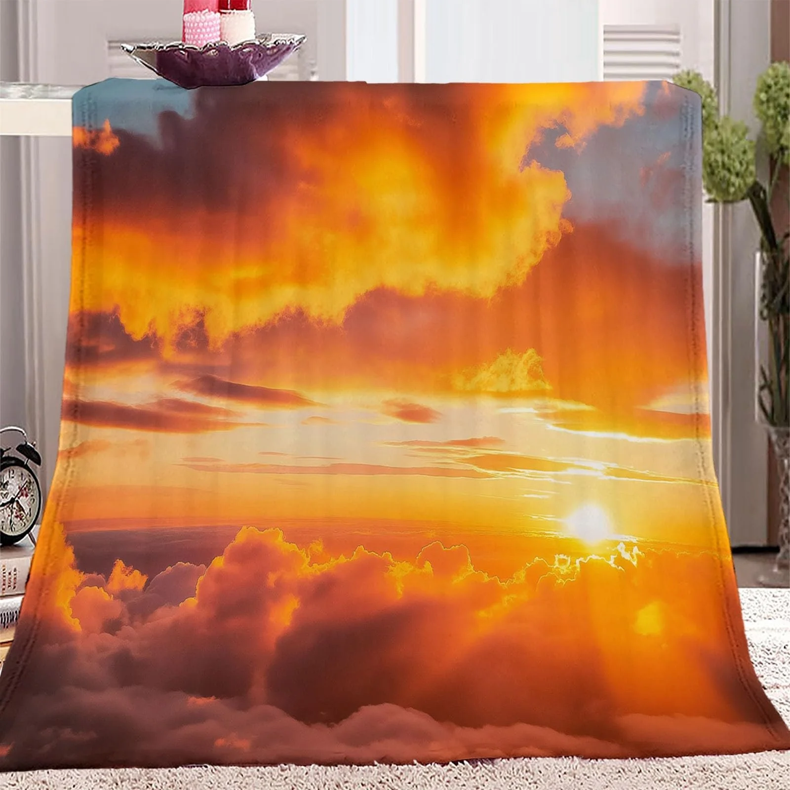 Плед фланелевий Premium, Modern Sonnenuntergang Wolken, теплий та затишний, помаранчево-сірий, 220 x 240 см, фото №1