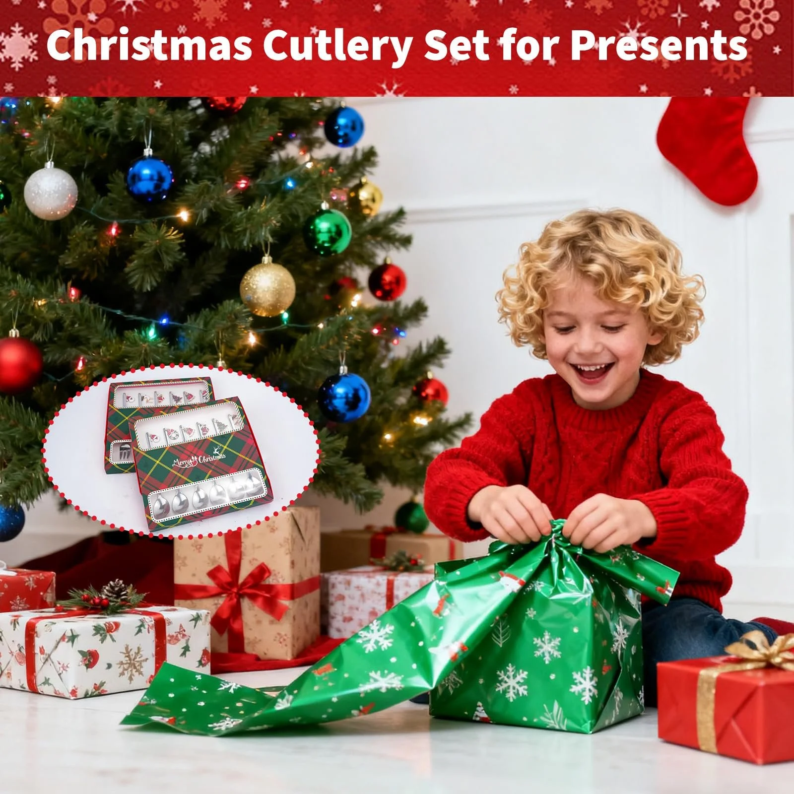 Набір Різдвяних Ложок і Виделок для Торта (12 шт), фото №7