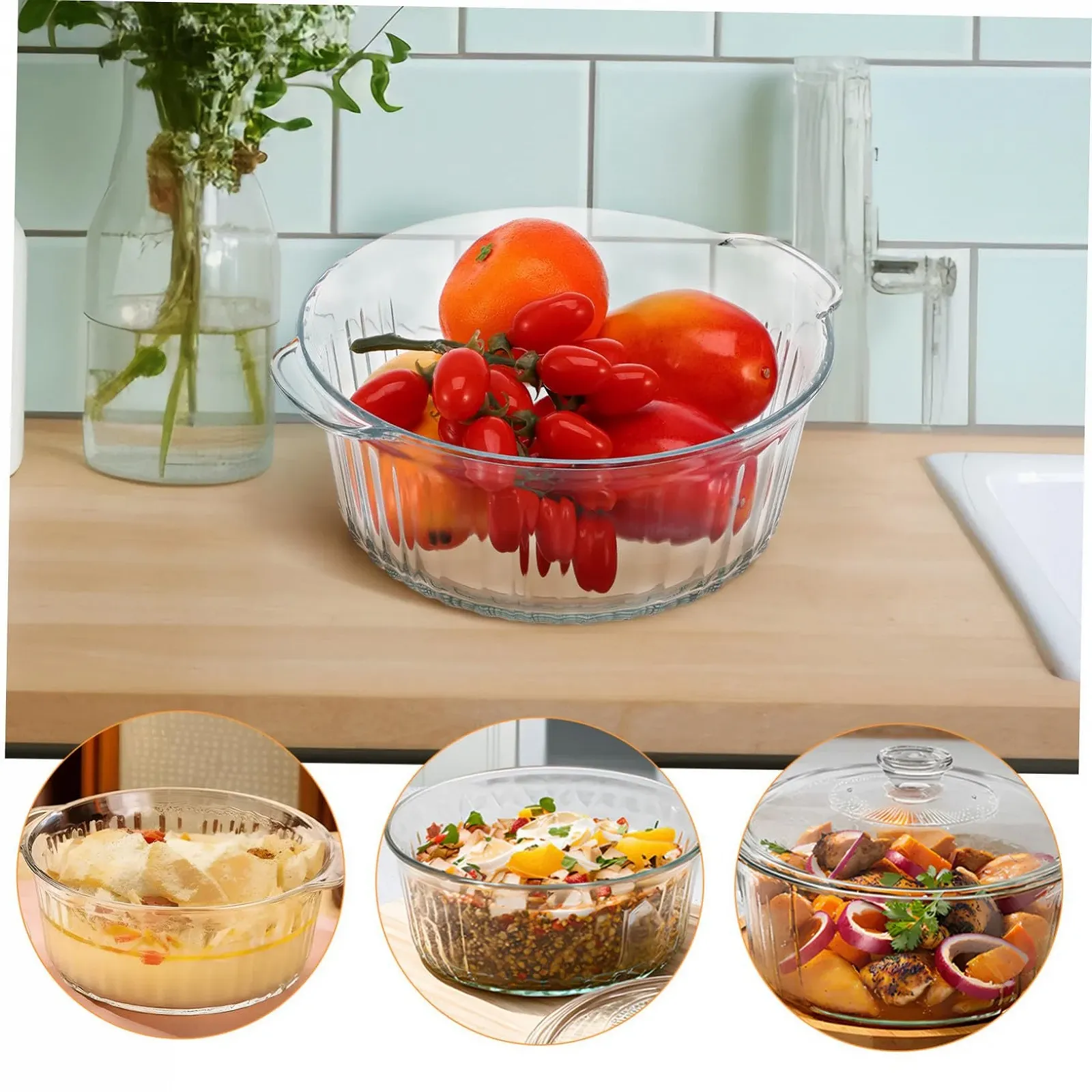 Форма для запекания круглая стеклянная с крышкой, боросиликатная, глубокая, термостойкая, фото №7 Форма для запекания круглая стеклянная с крышкой, боросиликатная, глубокая, термостойкая, фото №7