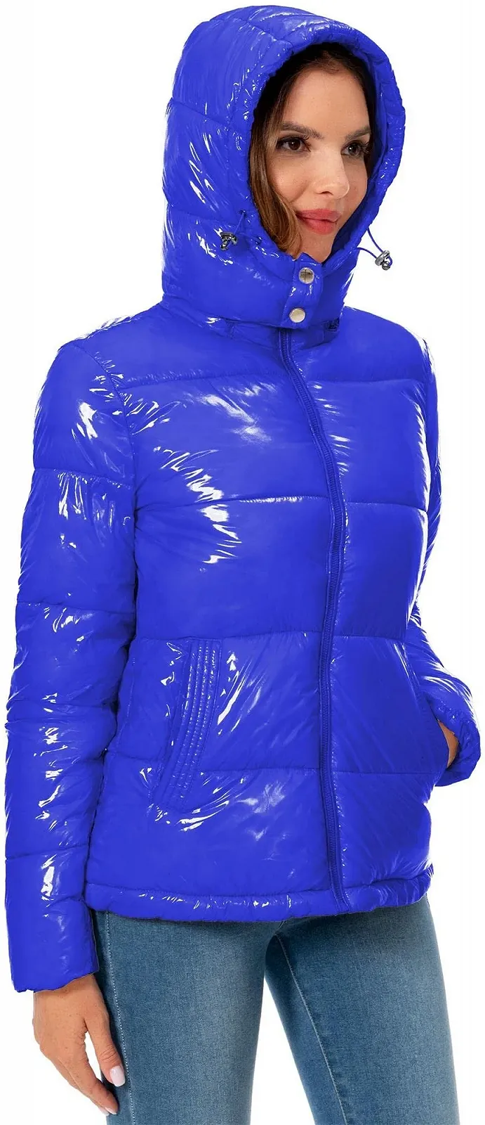 Куртка CRISSREXO Зимова стьобана блискуча з капюшоном, коротка, фото №4