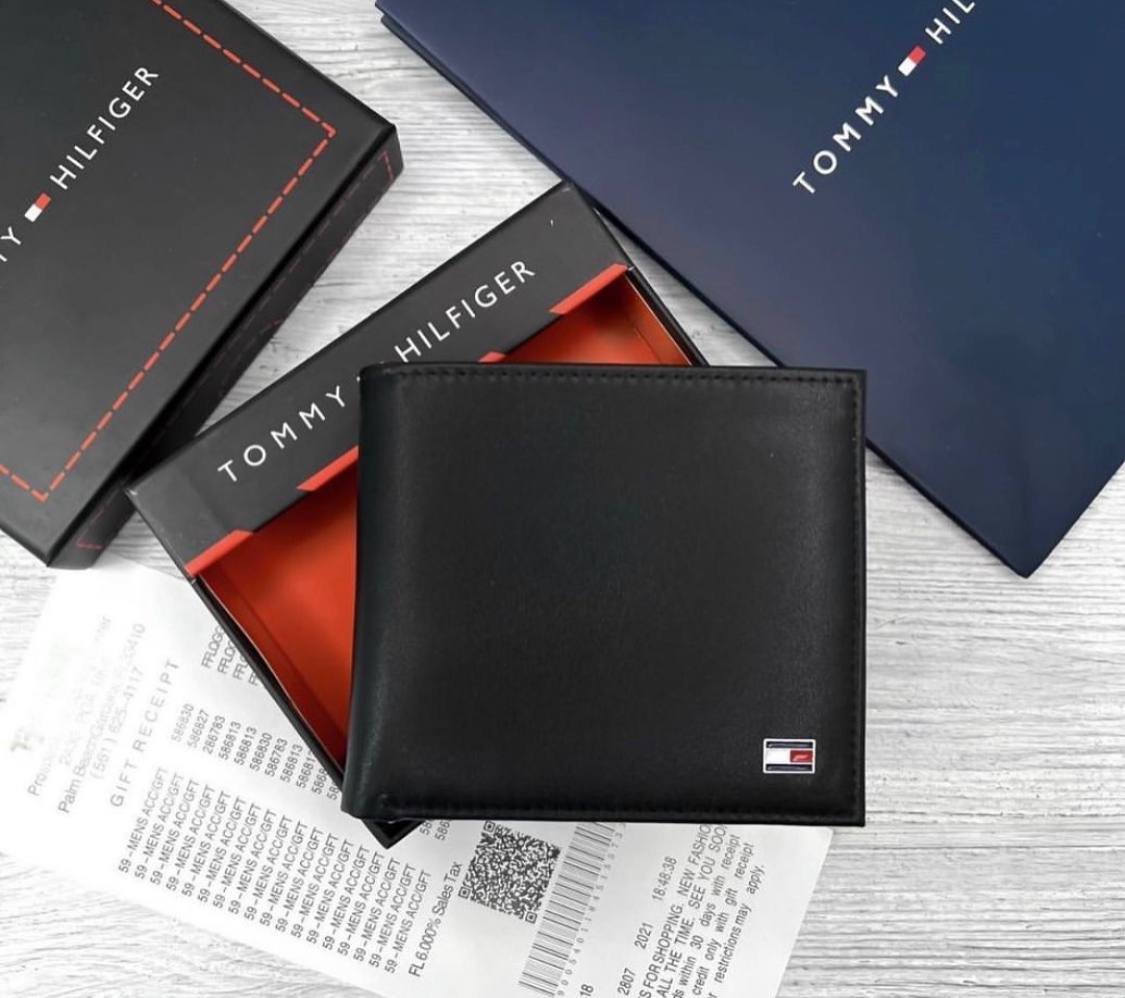 Чоловіче брендовий гаманець із натуральної шкіри Tommy Hilfiger чорний в подарунковій коробці, фото №6