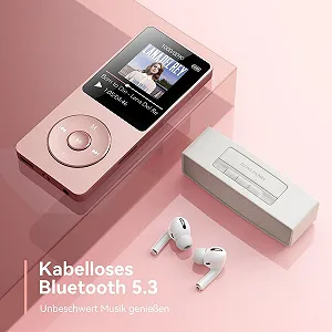 MP3-плеєр AGPTEK 64 ГБ Bluetooth 5.3 з динаміком, 40 годин автономної роботи, маленький і класичний спортивний MP3 з екраном 1,8 дюйма, FM-радіо (без навушників), TF-карта до 128 ГБ, рожевий synthetic.ua - Фото 1