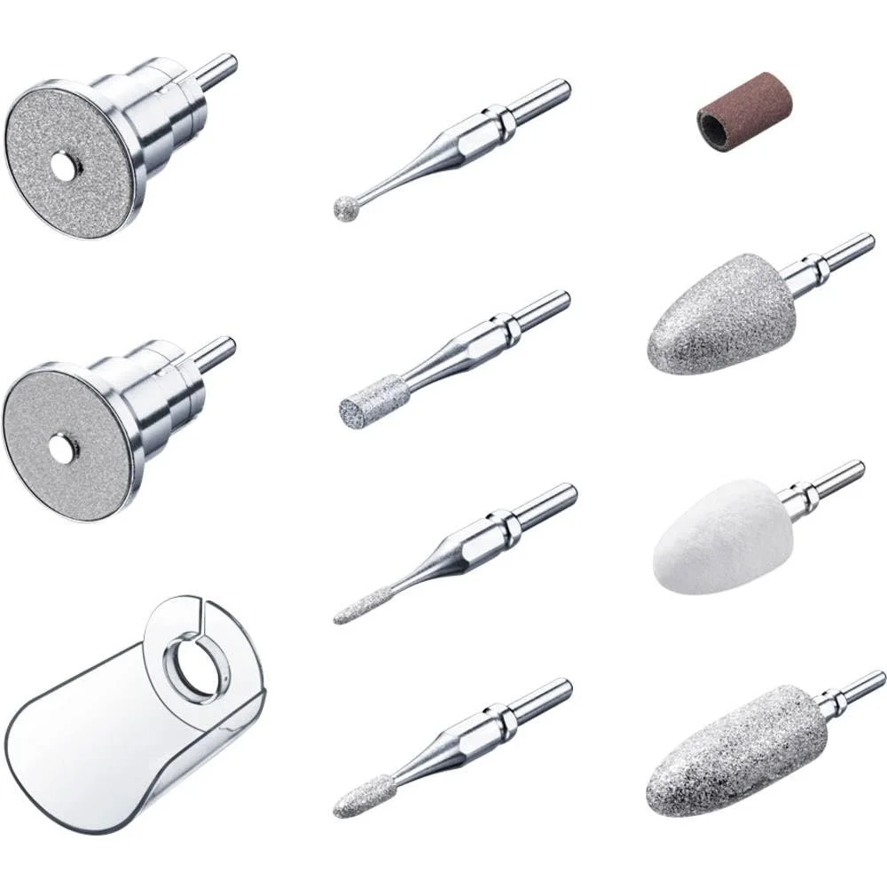 Набір змінних насадок для манікюрного апарату Beurer MP 62, 9 сапфірових і повстяних насадок, 30 одноразових наждачних насадок із захисним ковпачком від пилу, фото №1