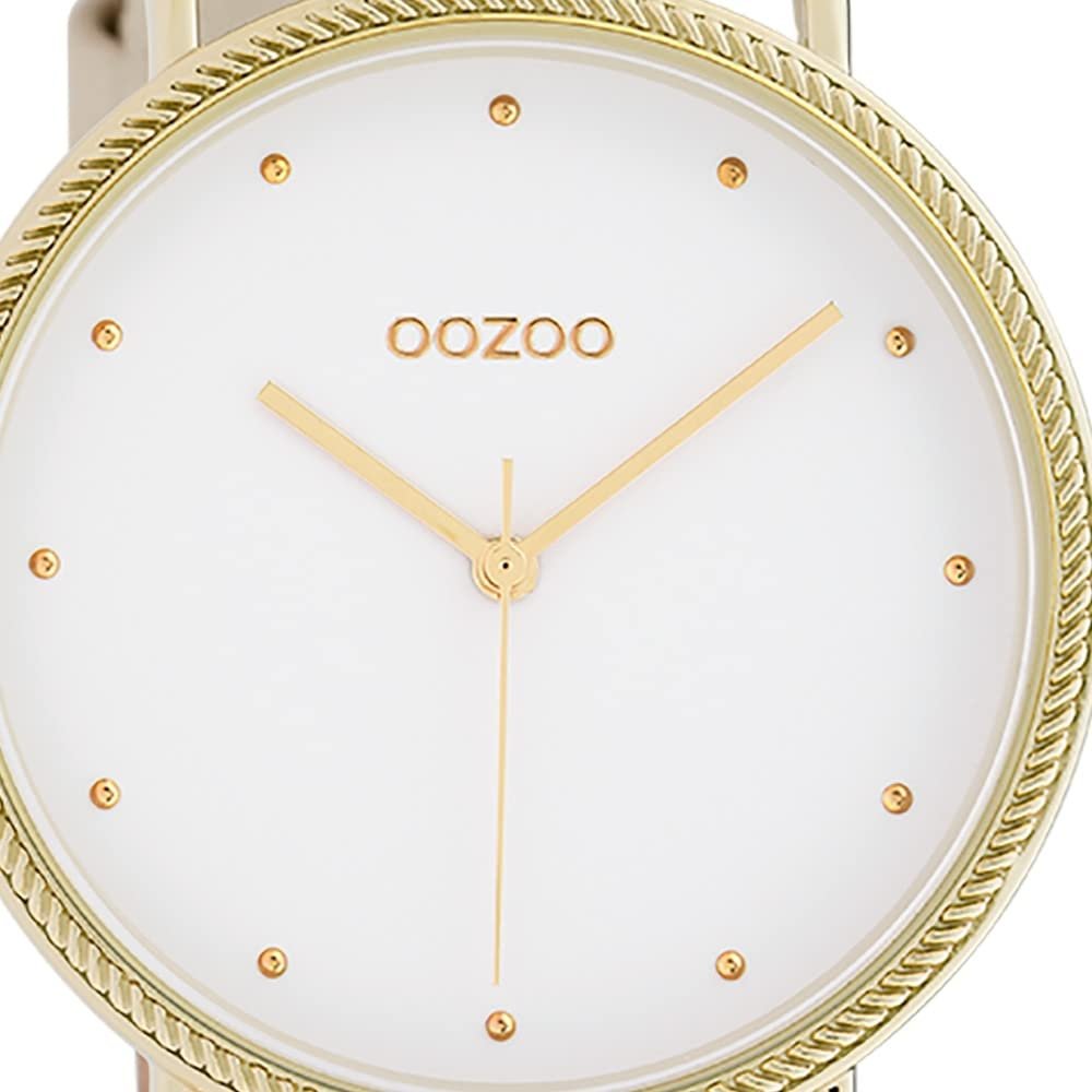 Женские часы Oozoo Shiny C10416, кожаный ремешок, 40 мм, белый / кремовый, золото, белый ремешок, фото №2