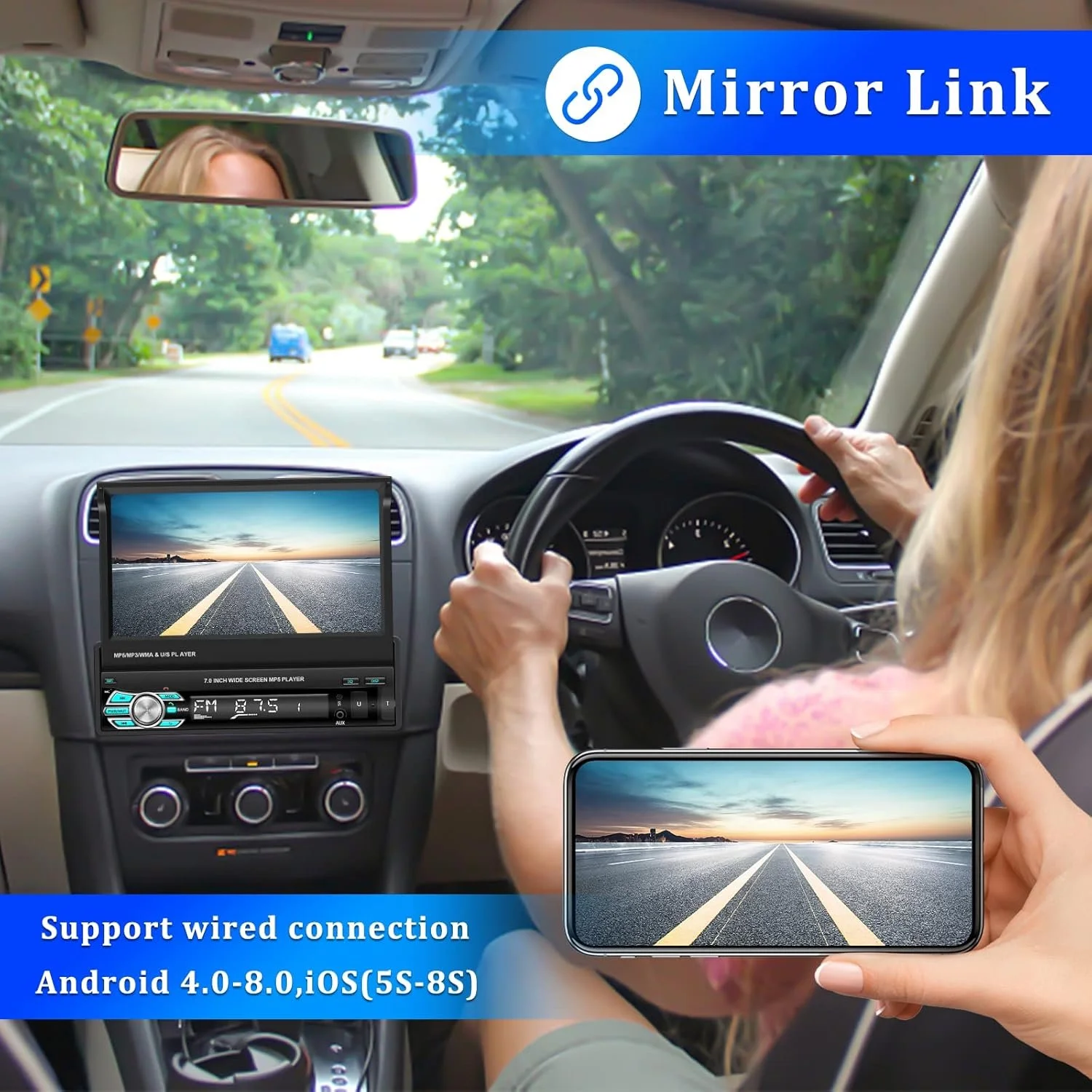 Автомагнітола CAMECHO Q3516A3 / 7" / Сенсорна / Apple CarPlay / Android Auto / Bluetooth / WI-FI / USB / AUX / SD slot / 1DIN, фото №4 Автомагнітола CAMECHO Q3516A3 / 7" / Сенсорна / Apple CarPlay / Android Auto / Bluetooth / WI-FI / USB / AUX / SD slot / 1DIN, фото №4