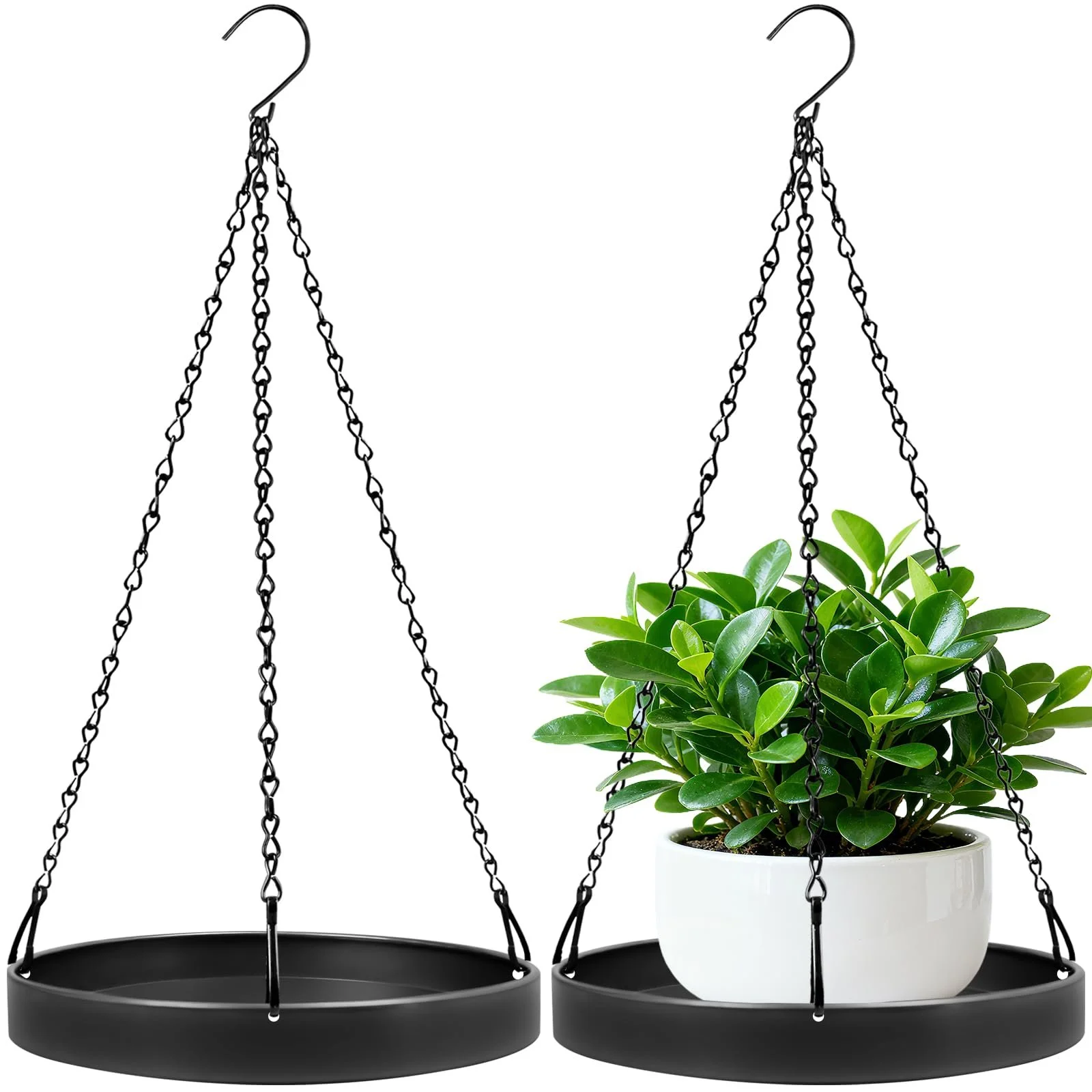 Подвесные кашпо Набор 2 шт Металлические С цепью Черные, фото №1 Подвесные кашпо Набор 2 шт Металлические С цепью Черные, фото №1