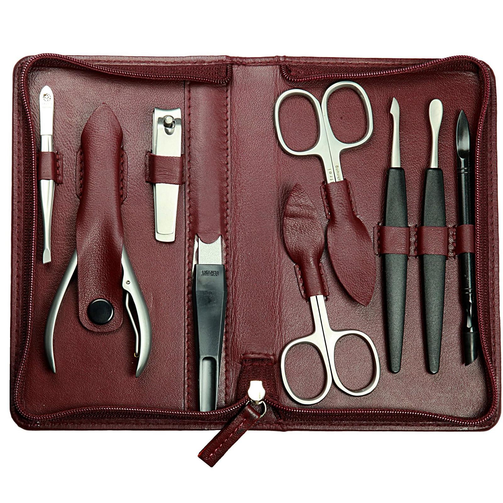 Манікюрний набір Sonnenschein by Hans Kniebes, 9 предметів, матове покриття, нержавіюча сталь, шкіра наппа, бордовий, фото №2 Манікюрний набір Sonnenschein by Hans Kniebes, 9 предметів, матове покриття, нержавіюча сталь, шкіра наппа, бордовий, фото №2