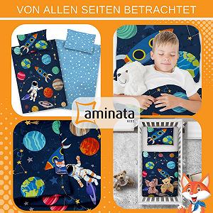 Дитяча Постільна Білизна Aminata kids Космос 100 x 135 см, 40 x 60 см, малюнок Космос, бавовна, синій synthetic.ua - Фото 1