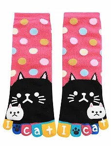 Шкарпетки Жіночі sourcing map в горошок з літерами та котами, до щиколотки - Фото 1